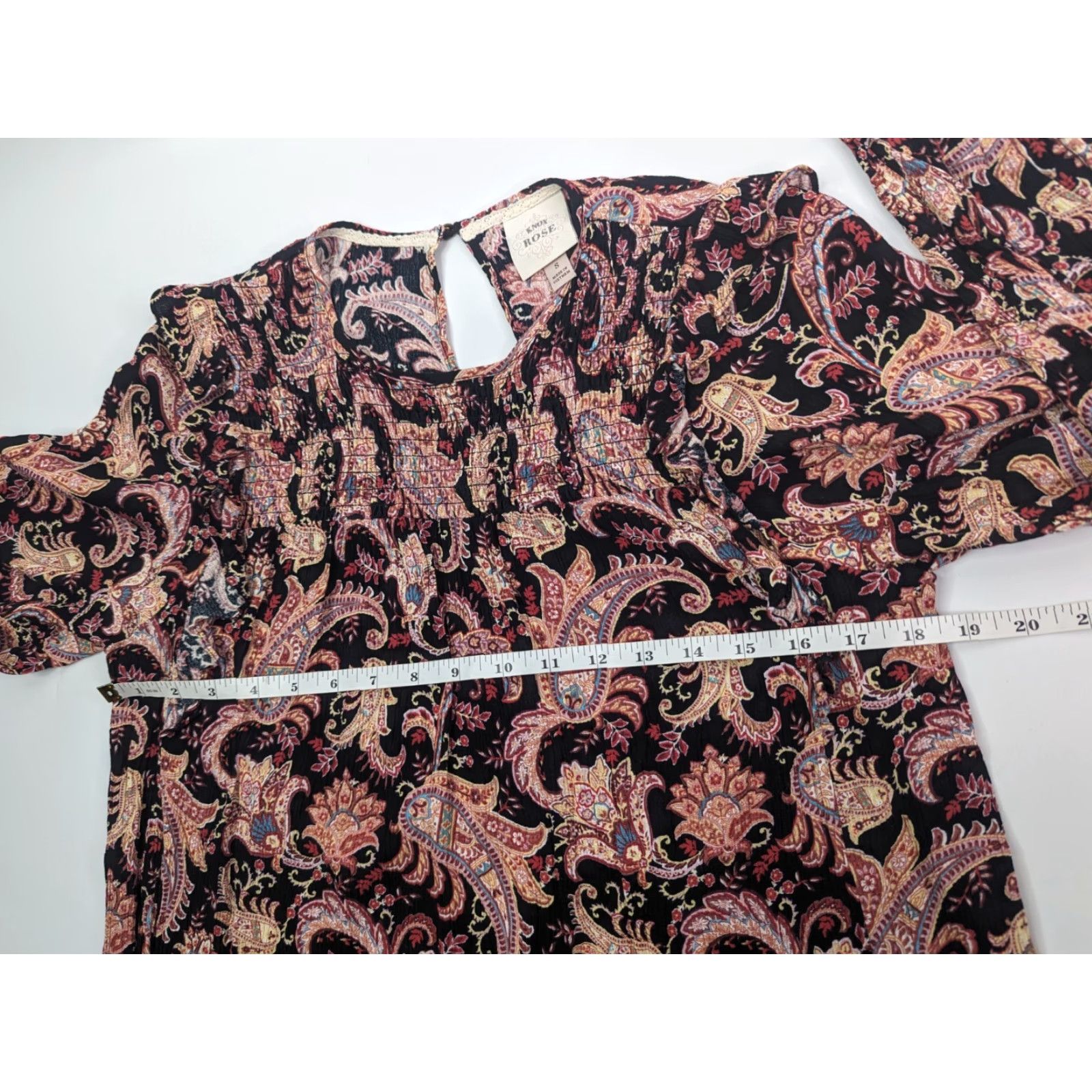 Vintage Knox Rose Blouse Shirt Women Small S Black Paisley Smocked Ruffle Sleeve Ballon Long Sleeve Round Neck Pullover Casual Size S / US 4 / IT 40 - 6 Thumbnail