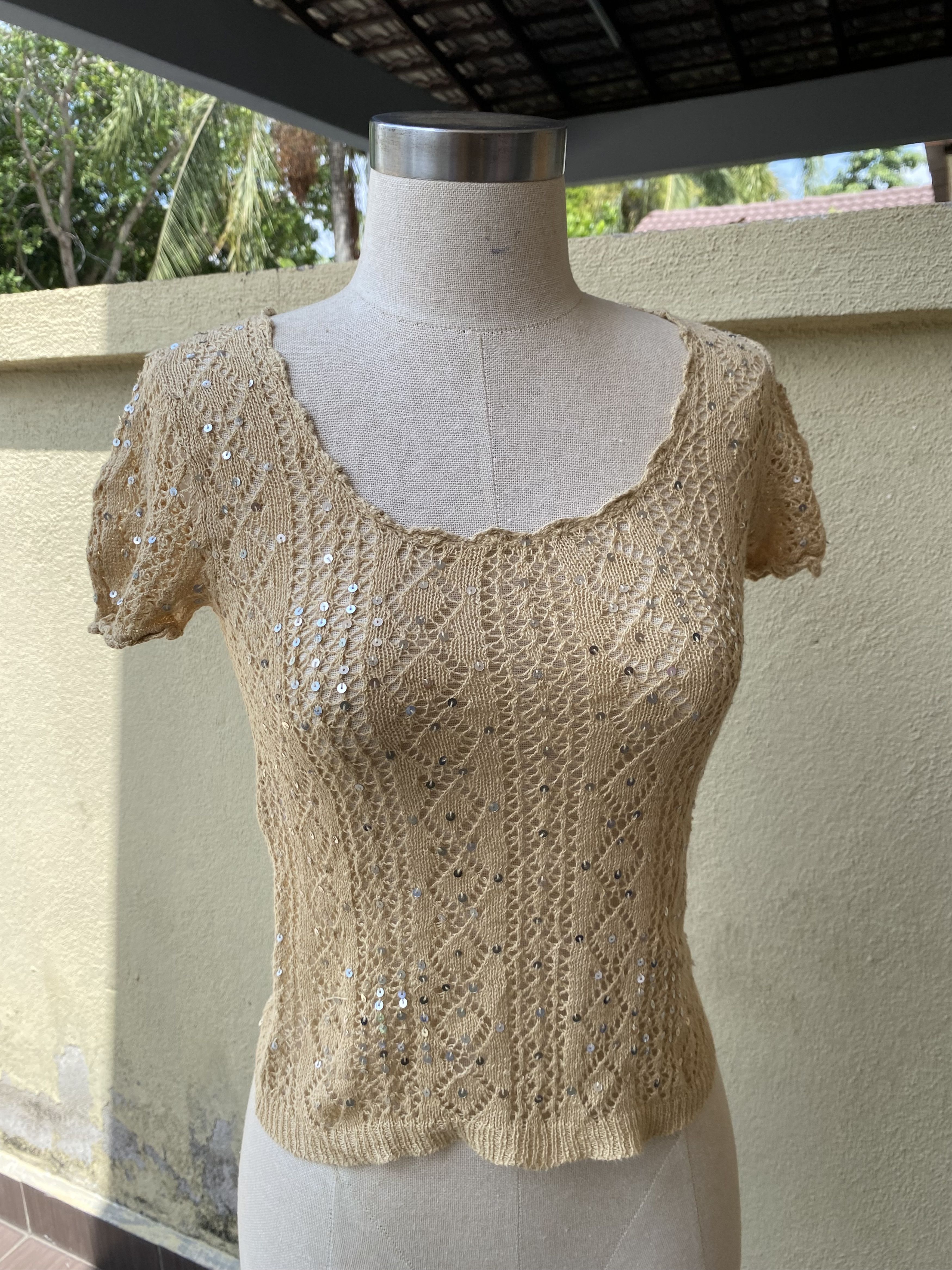 image of Moschino Knit Blouse in Light Brown, Women's (Size Medium)