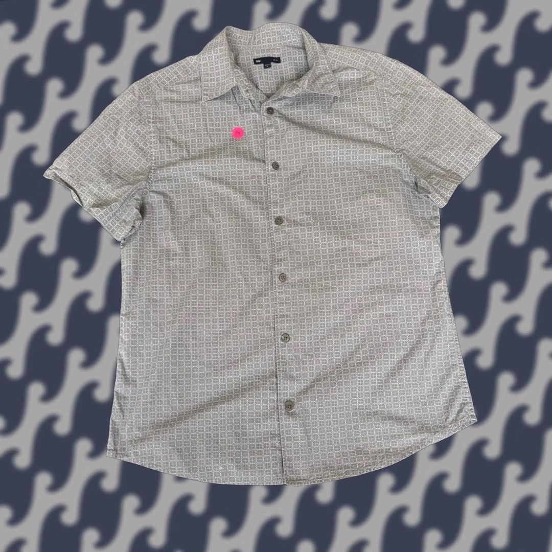 Gap GAP Men's Slim Fit Shirt Grey Geometric Pattern Size M Short Sleeve Button Up Size US M / EU 48-50 / 2 - 1 Thumbnail