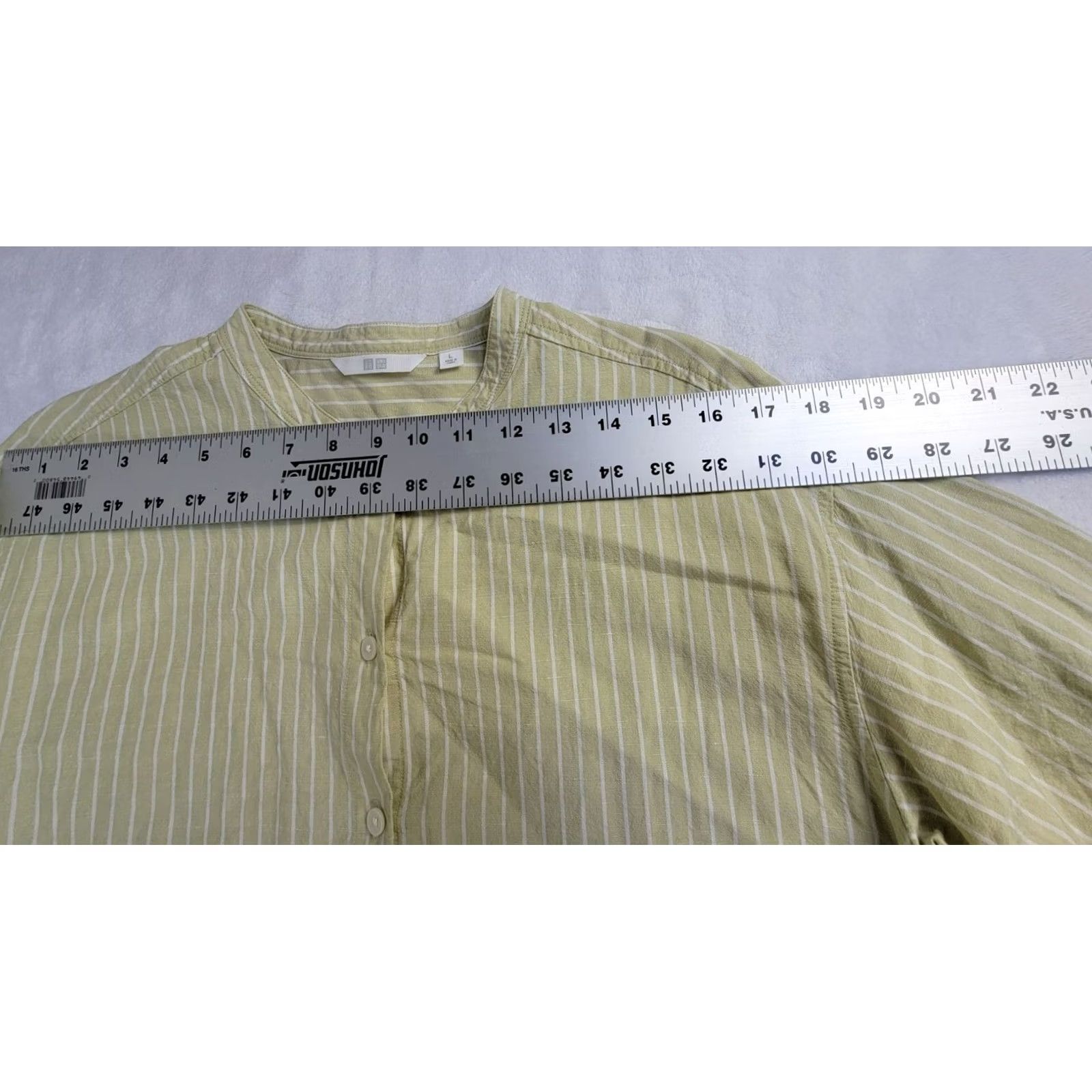 Uniqlo Uniqlo Womens Green White Striped Linen Blend Band Collar 3/4 Sleeve Shirt Large - Vintage - - Size L / US 10 / IT 46 - 6 Thumbnail
