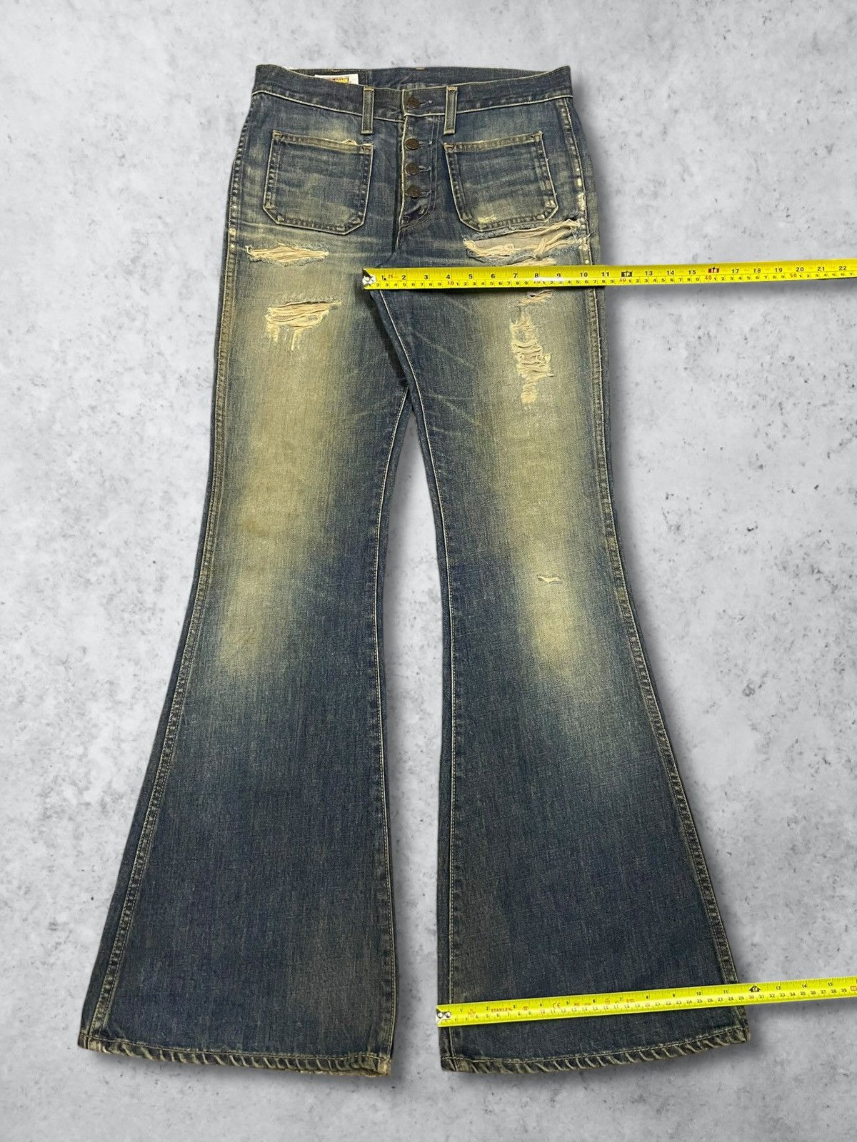 Big John Vintage Big John Distressed Mud Wash Flare Bush Button Jeans Size 30" / US 8 / IT 44 - 15 Thumbnail