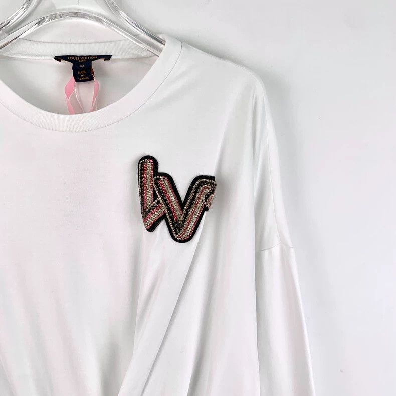 Louis Vuitton Louis Vuitton White logo diamond-encrusted cotton round-ne Size XS / US 0-2 / IT 36-38 - 3 Thumbnail