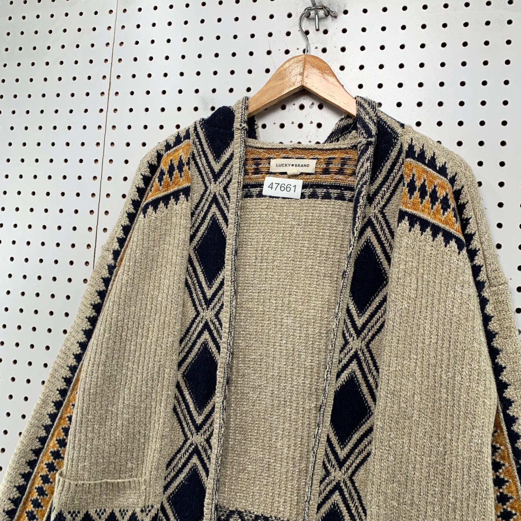 Lucky Brand Lucky Brand Aztec Cardigan Sweater Womens Large Beige Cotton Blend Size L / US 10 / IT 46 - 6 Thumbnail