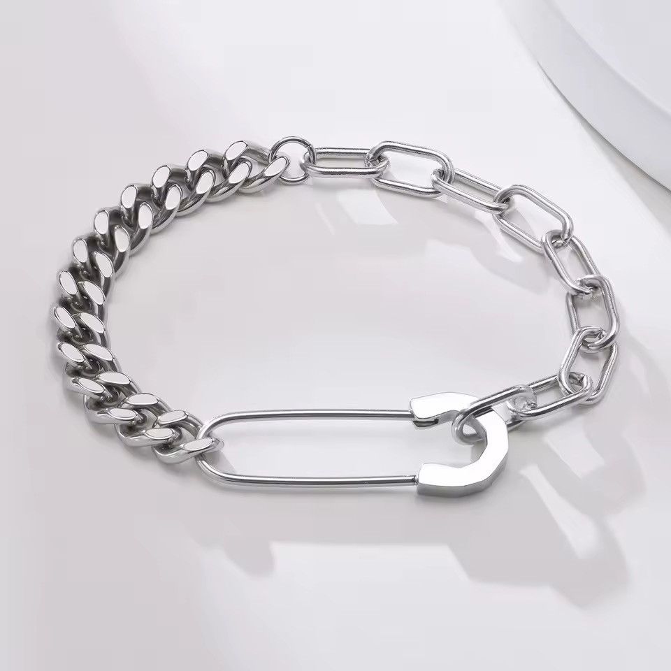 Jewelry Safety Pin with Half Cuban Chain Bracelet Size ONE SIZE - 7 Thumbnail