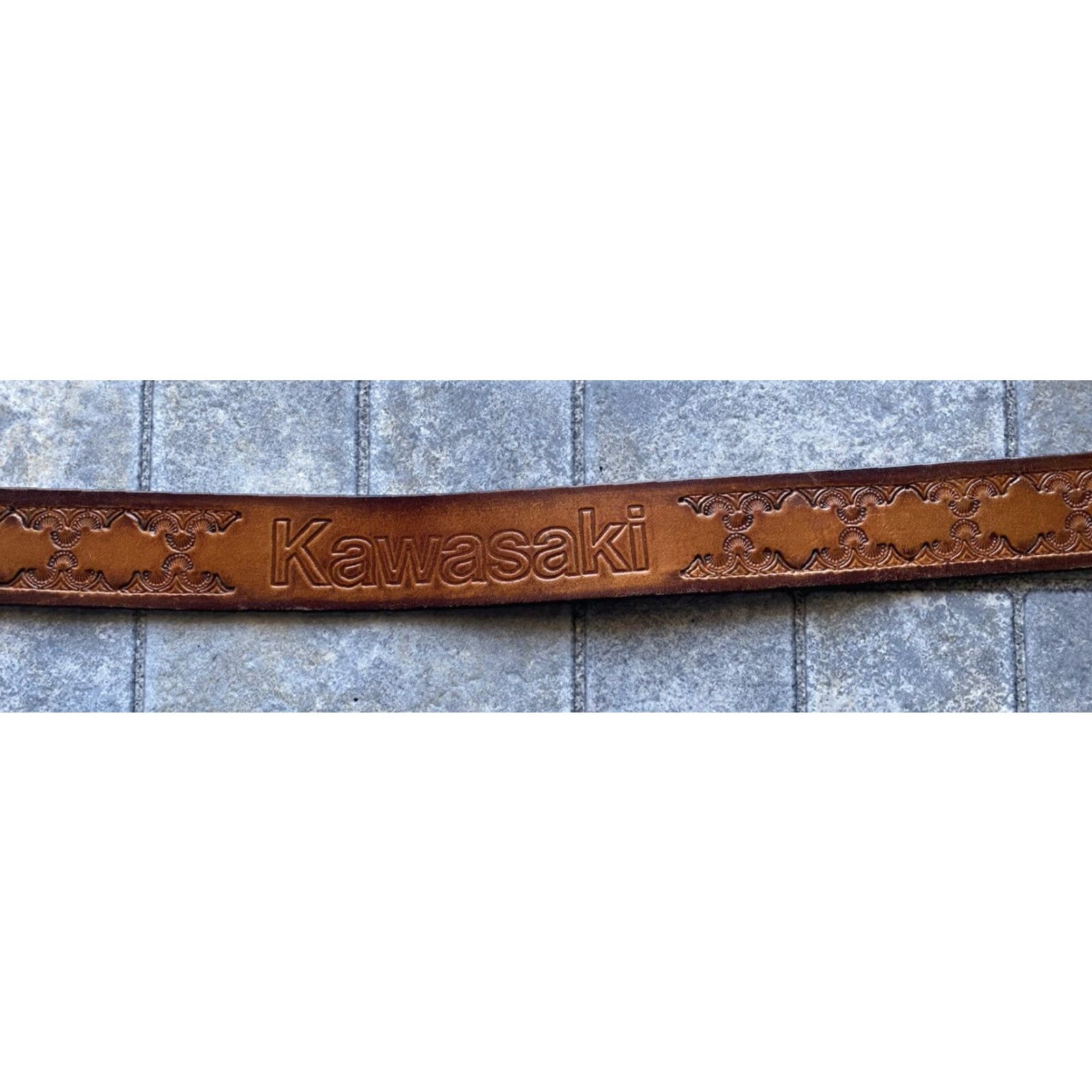 Vintage VINTAGE Kawasaki Leather Belt Embossed Brown Mens Size 30 VTG Belt Leather Motorcycle Western Men Brown 30 Kawasaki Size 30 - 3 Thumbnail