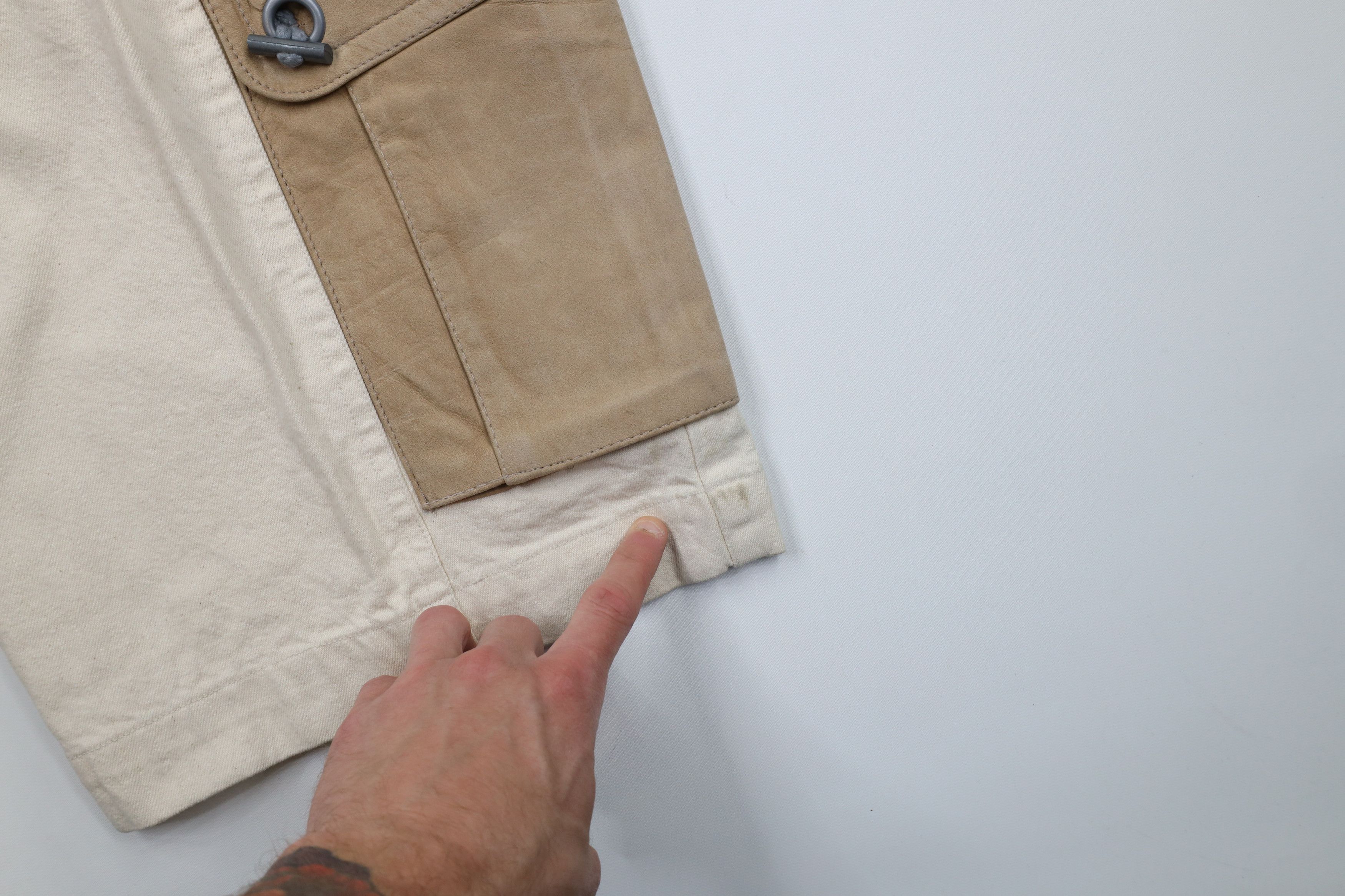 Vintage Deadstock Vintage 90s Streetwear Leather Denim Cargo Shorts Size US 31 - 7 Thumbnail