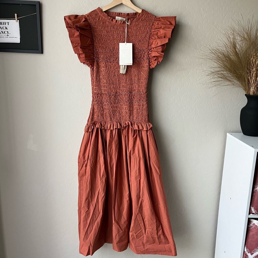 Ulla Johnson NEW Ulla Johnson Dress Madeline Flutter Sleeve Smocked Midi Size XS / US 0-2 / IT 36-38 - 2 Thumbnail