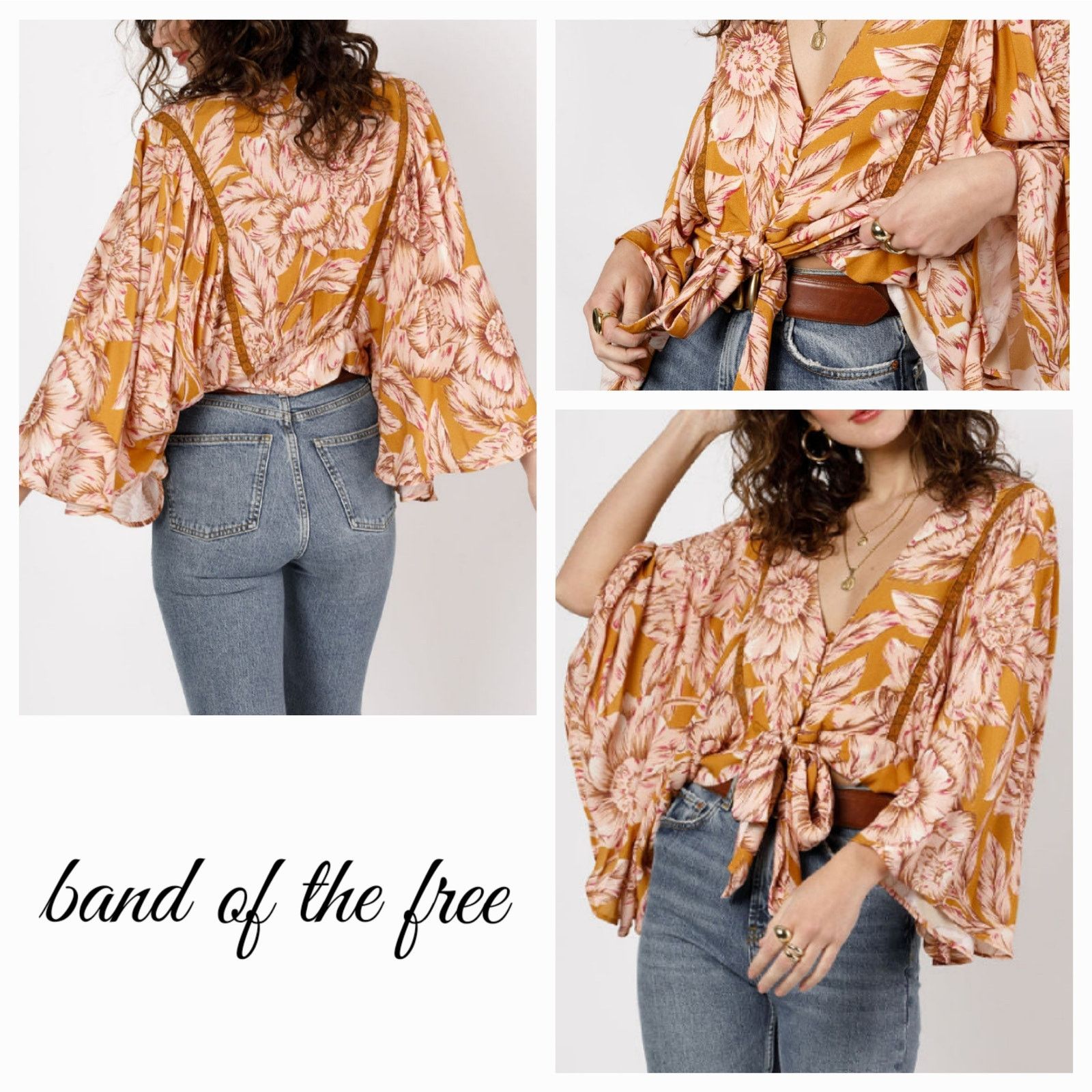 Other NWT Band of the Free Libby Floral Bell Sleeve Crop Top Sz. L Size L / US 10 / IT 46 - 1 Thumbnail