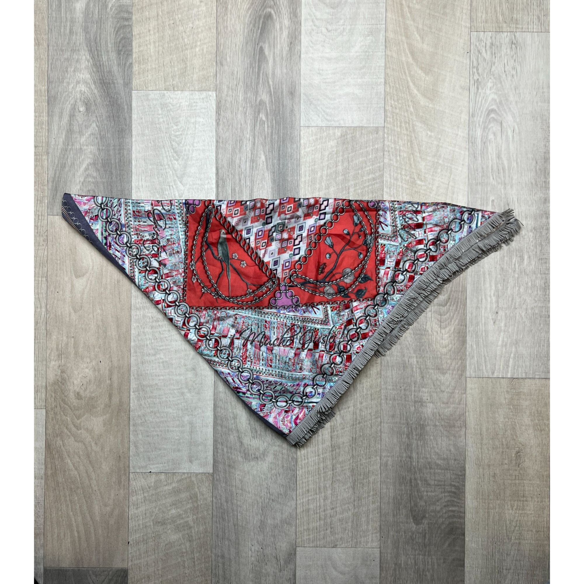Designer Mucho Gusto! Abstract Pattern Silk Fringed Scarf (Y0149) Size ONE SIZE - 1 Thumbnail