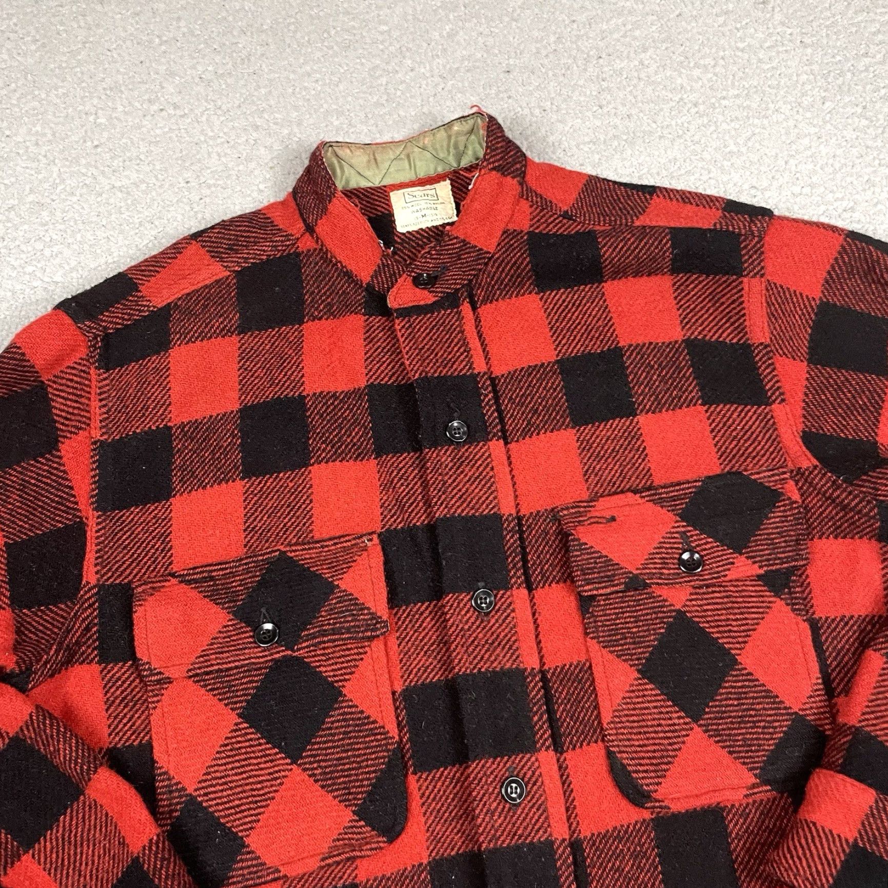 Sears VINTAGE Sears Shirt Men M Red Flannel Button-Up 1960s USA Wool Check Slim Regular M Size US M / EU 48-50 / 2 - 2 Thumbnail