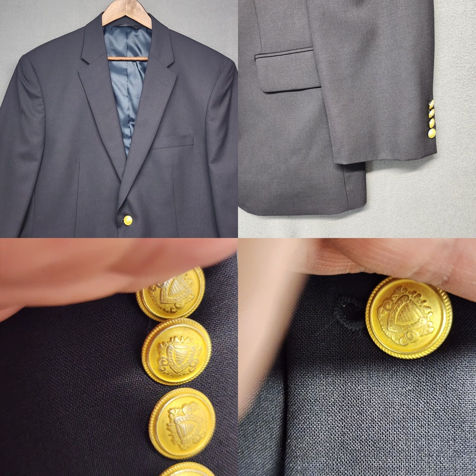 Jos. A. Bank Jos A Bank Blazer Mens 42R Navy Blue Gold Button Traditional Fit Sport Coat Wool Size 42R - 9 Thumbnail