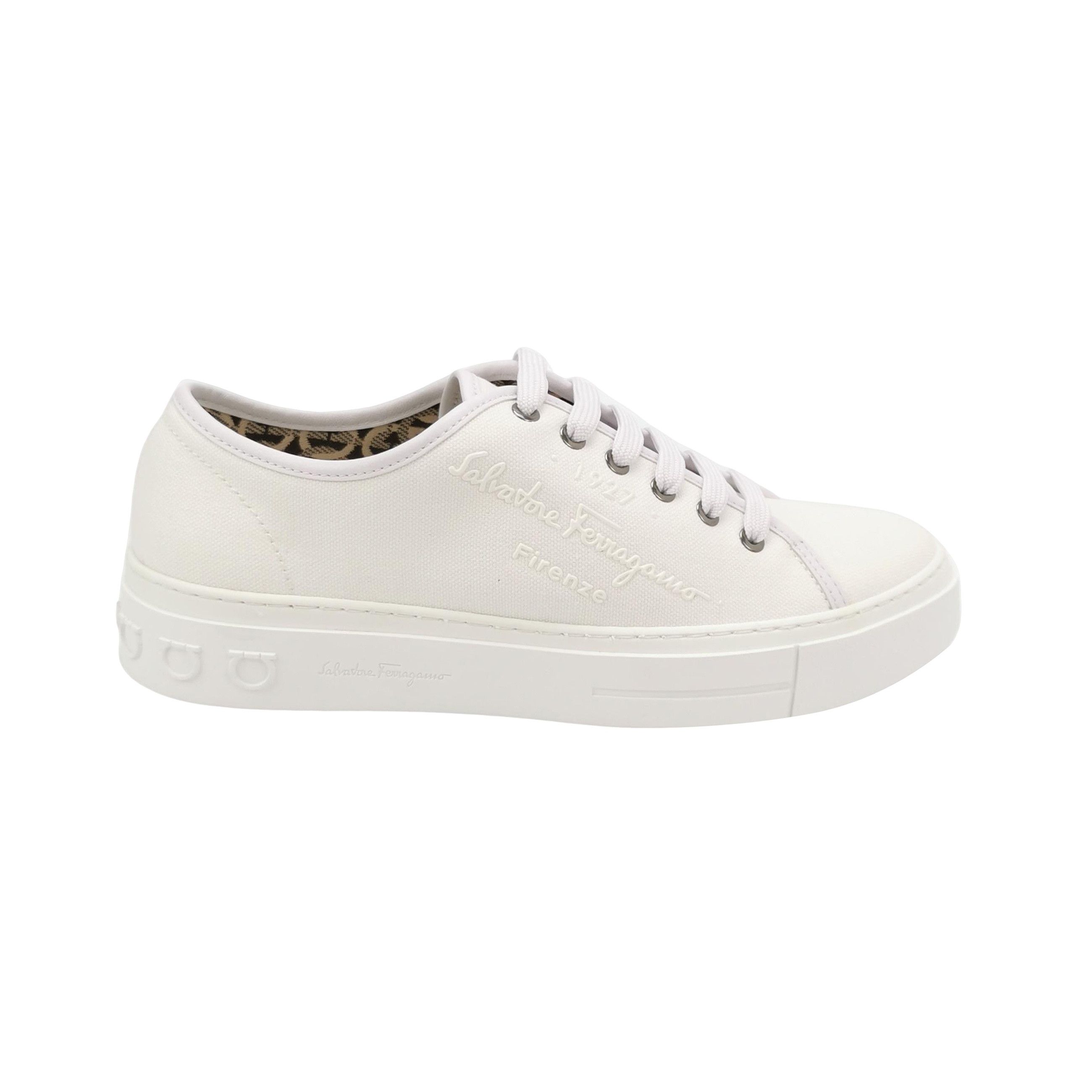 Salvatore Ferragamo Salvatore Ferragamo White Canvas Logo Sneakers 41 Size US 8 / EU 41 - 1 Thumbnail