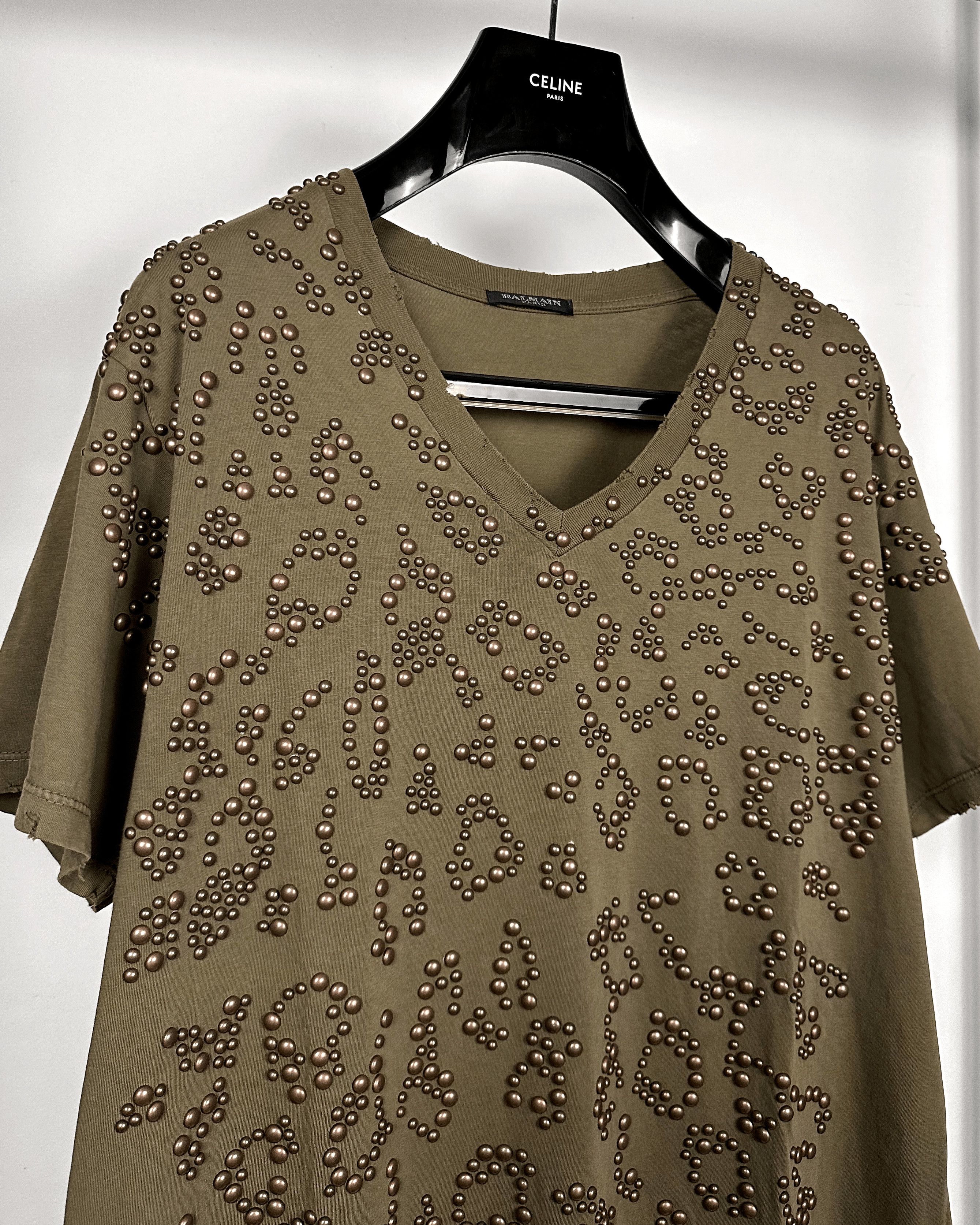 Balmain Balmain Studded Khaki T-Shirt Size US L / EU 52-54 / 3 - 4 Thumbnail