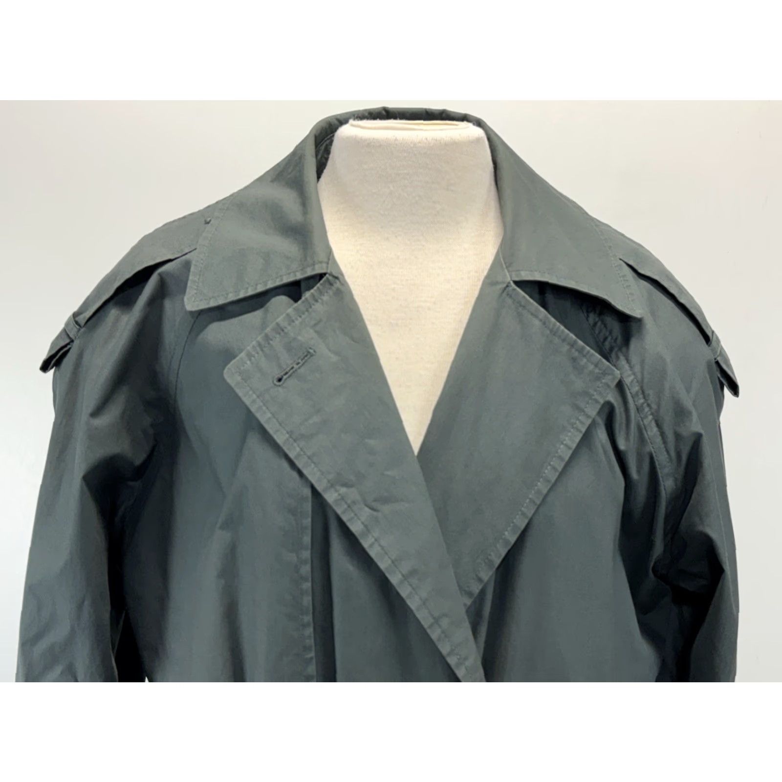 Anne Klein VINTAGE Anne Klein II Rainwear Trench Coat Women’s Petite Size 6P Green Long Sleeve Cotton Beltless 90s Classic Size M / US 6-8 / IT 42-44 - 6 Thumbnail