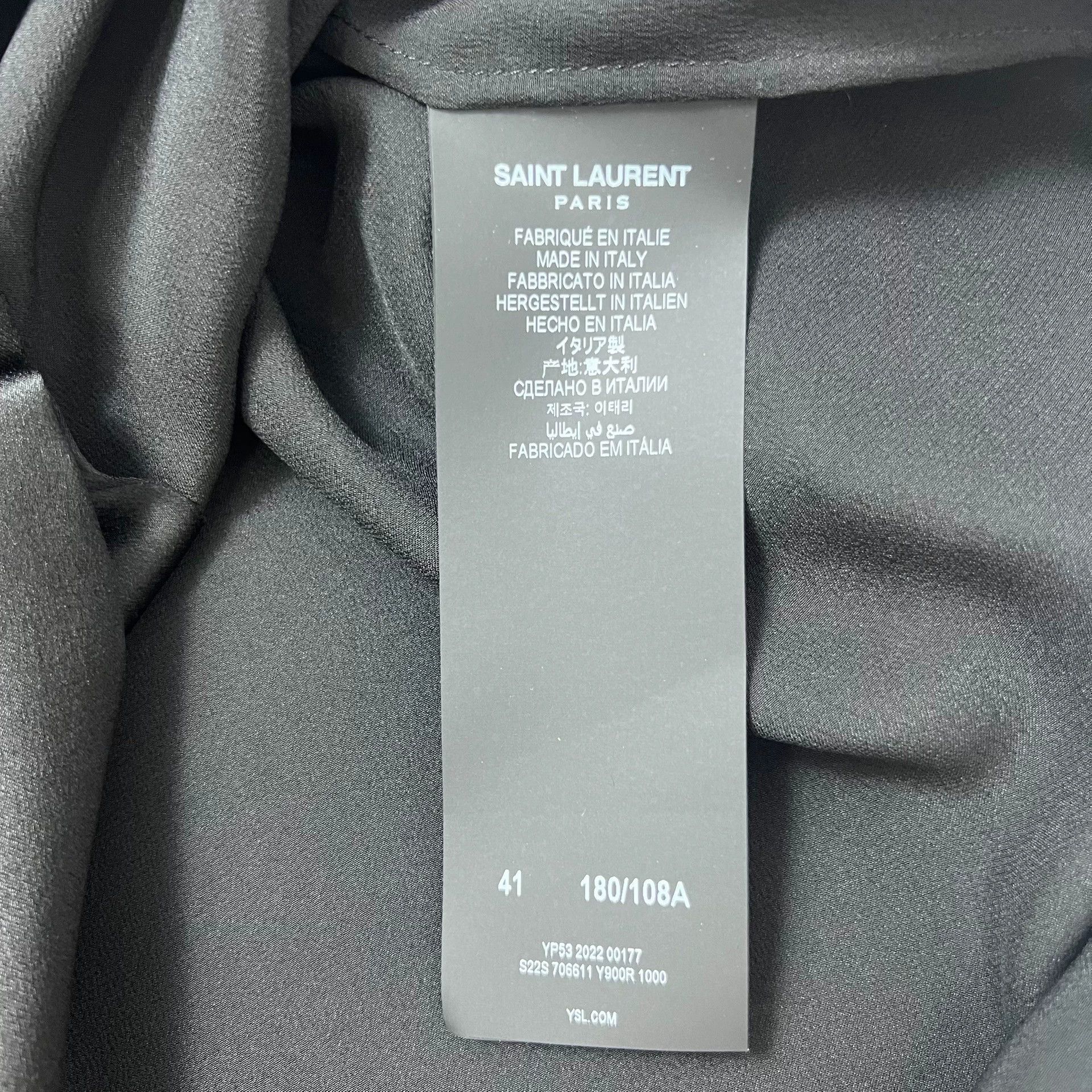 Saint Laurent Paris SLP22FW Saint Laurent Black Silk Asym Scarf Collar Shirt Size US XS / EU 42 / 0 - 6 Thumbnail