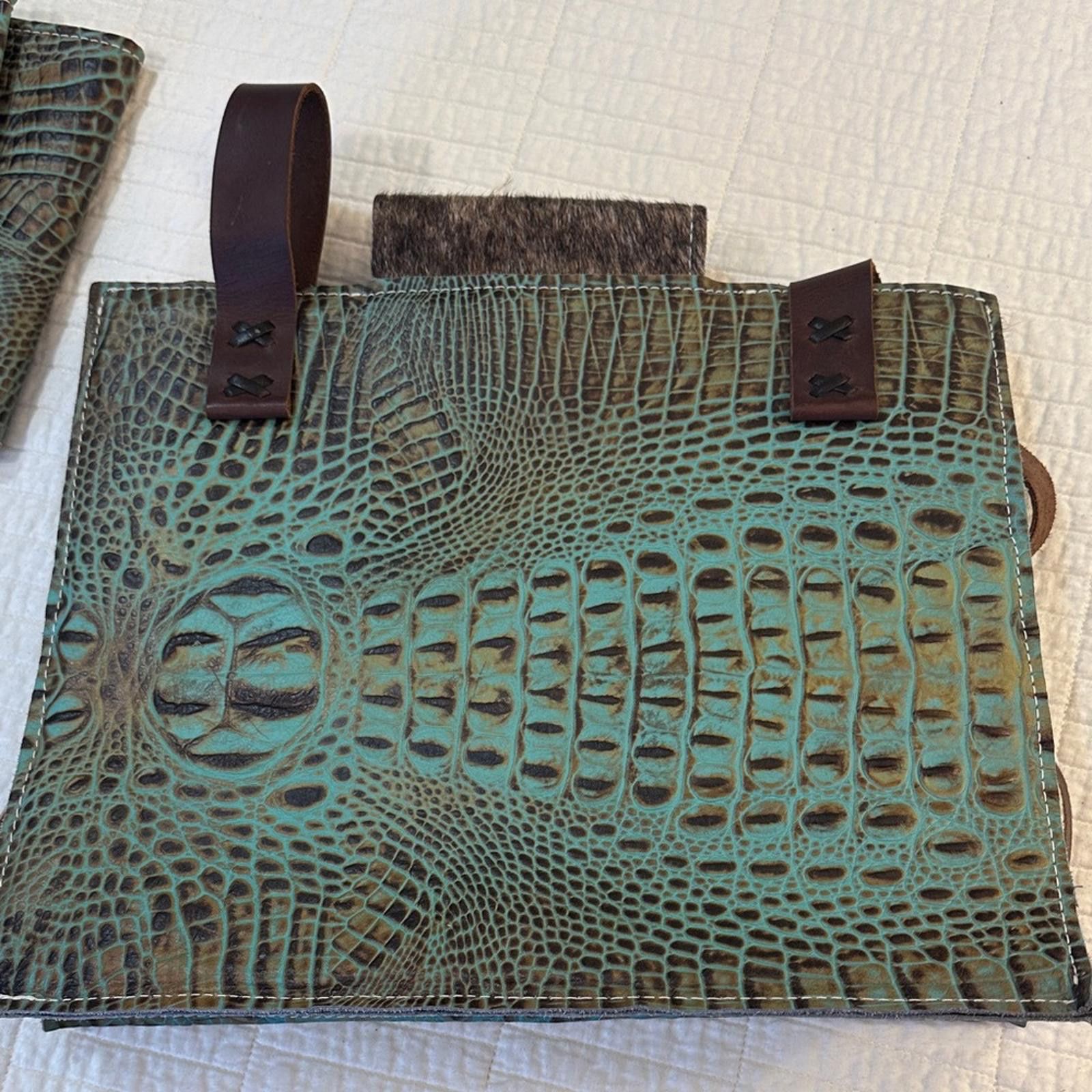Other Tooled leather Satchel Tote Purse Crocodile Wallet Bag Set Size ONE SIZE - 6 Thumbnail