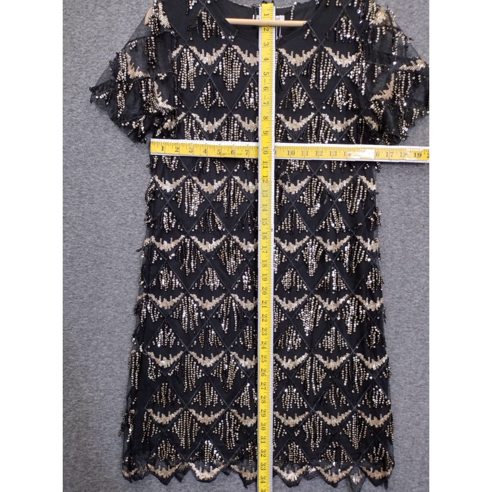 Vintage VVM Curve Dress Women's XS Black Gold Sequin Short Sleeve Flapper Dress Size 26" / US 2 / IT 38 - 4 Thumbnail