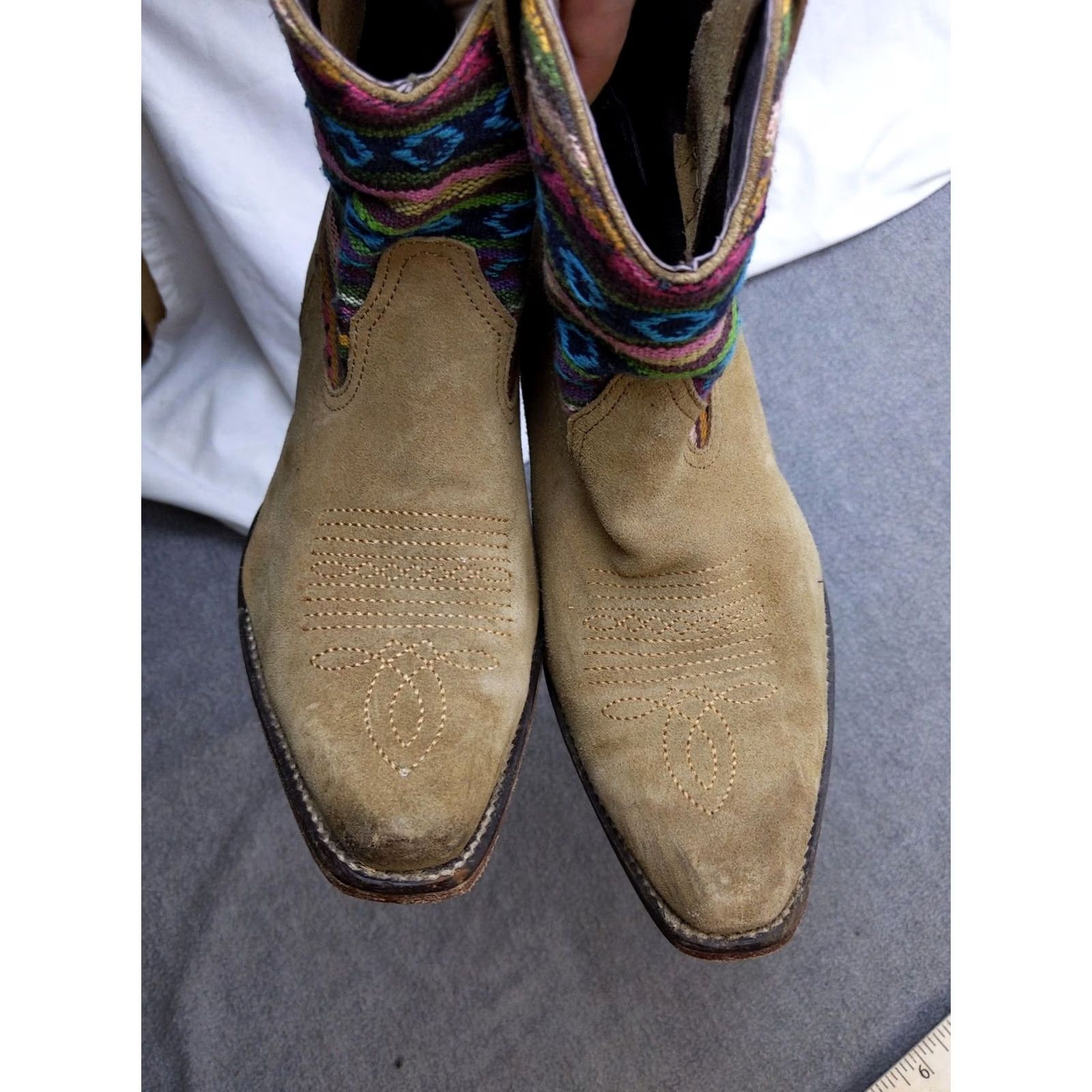 Roper Roper Western Boots Womens 8.5 Tan Suede Ankle Multicolor Striped Boho Casual Western Boot Womens US 8.5 Multi Stripe Size US 9 / IT 39 - 3 Thumbnail