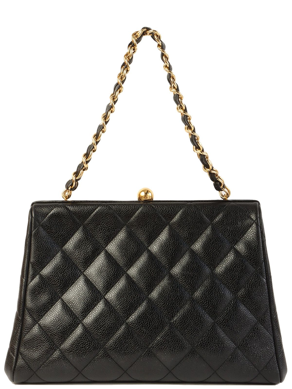 image of Chanel Aound 1995 Made Caviar Skin Metal Clasp Cc Mark Chain Bag Black, Women's