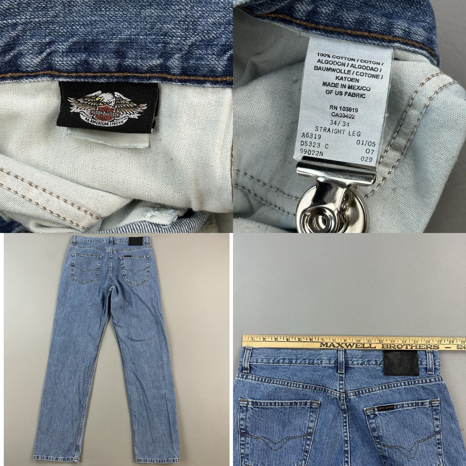 Harley Davidson Vintage Harley-Davidson Jeans Mens 34x34 Medium Wash Denim Straight Biker Y2K jeans Mens 34 Blue USA 90s Harley-Davidson Size US 34 / EU 50 - 8 Thumbnail