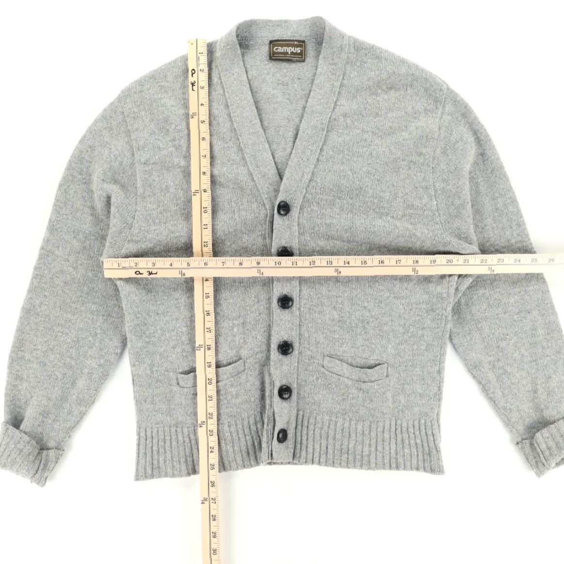Vintage VTG Campus 1960s Cardigan Gray Wool V-Neck Sweatshirt Men L Shirt Size US L / EU 52-54 / 3 - 3 Thumbnail