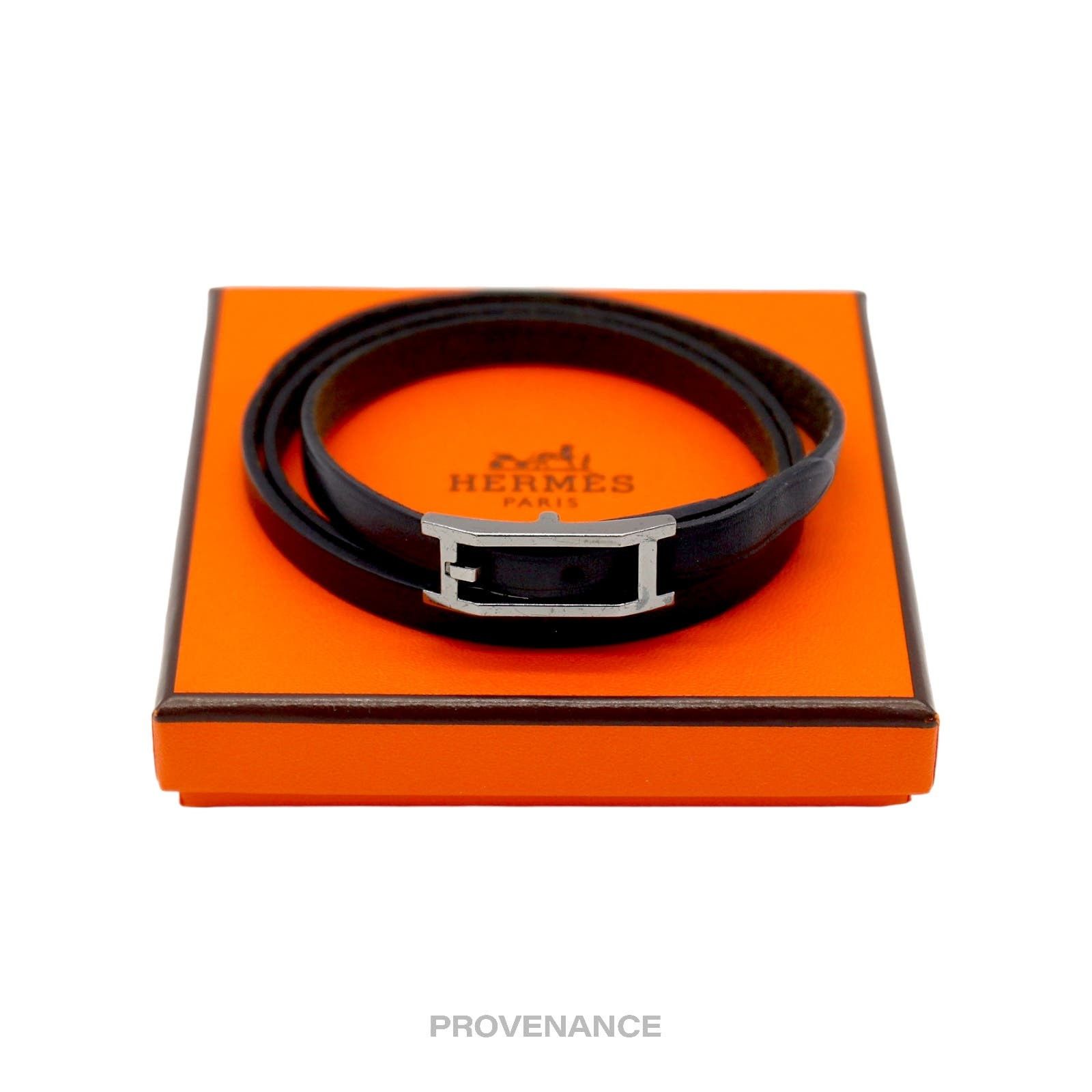 image of Hermes Triple Tour Bracelet - Black Leather, Women's