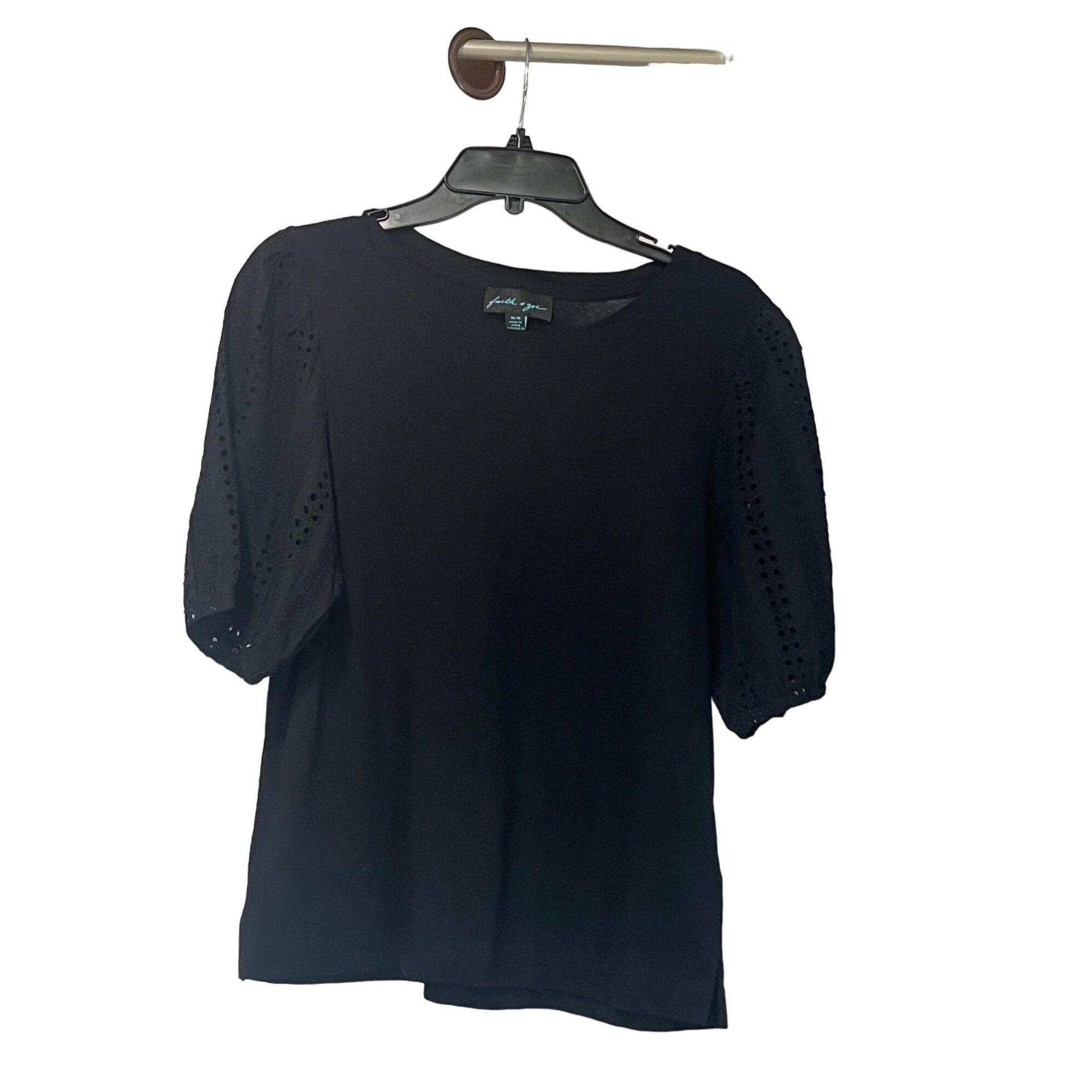 Other Faith & Zoe Women’s Eyelet Ballon Sleeve Top, Black, M Size M / US 6-8 / IT 42-44 - 10 Thumbnail