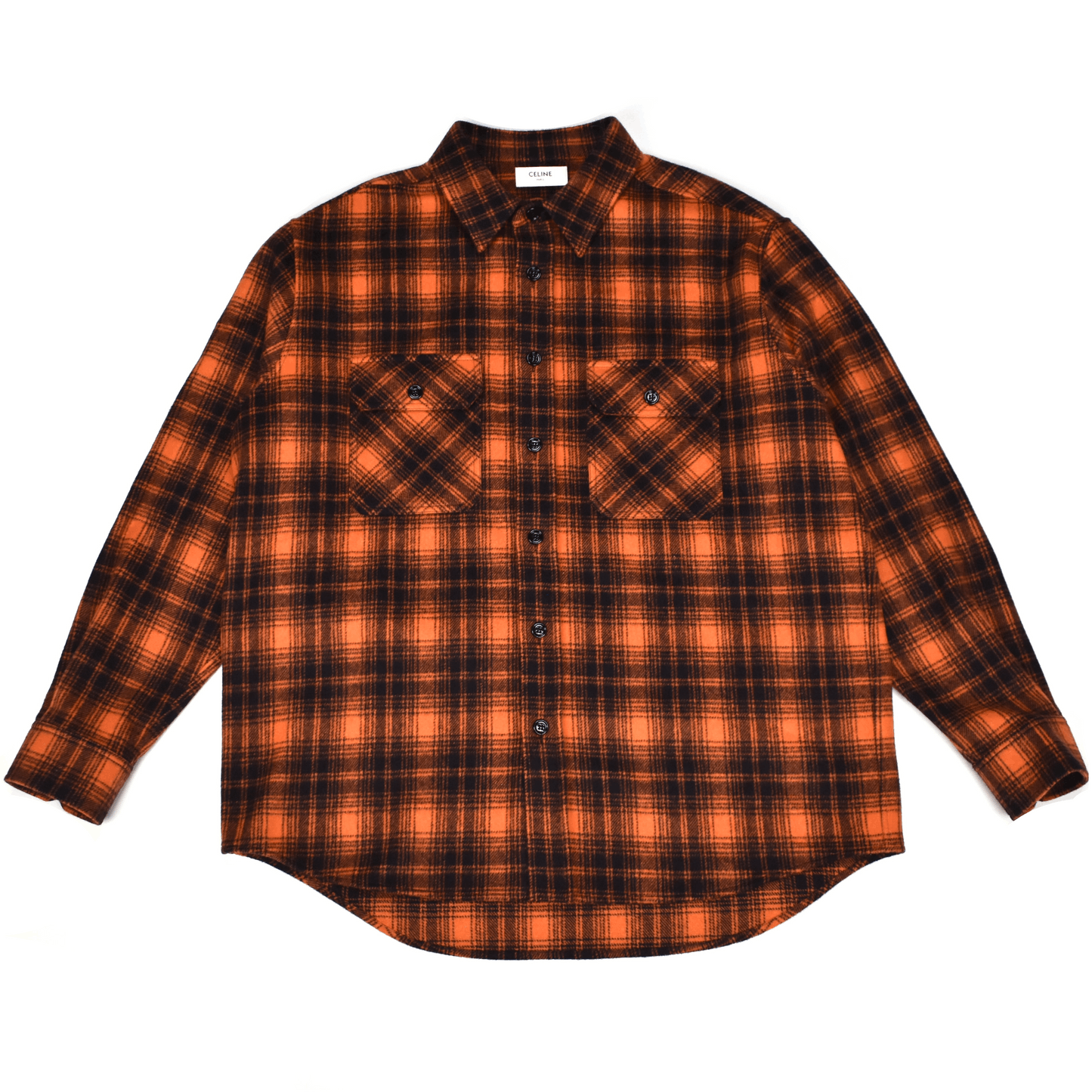 Celine × Hedi Slimane Celine Orange Black Heavy Wool Flannel Oversized Shirt Size US M / EU 48-50 / 2 - 1 Thumbnail