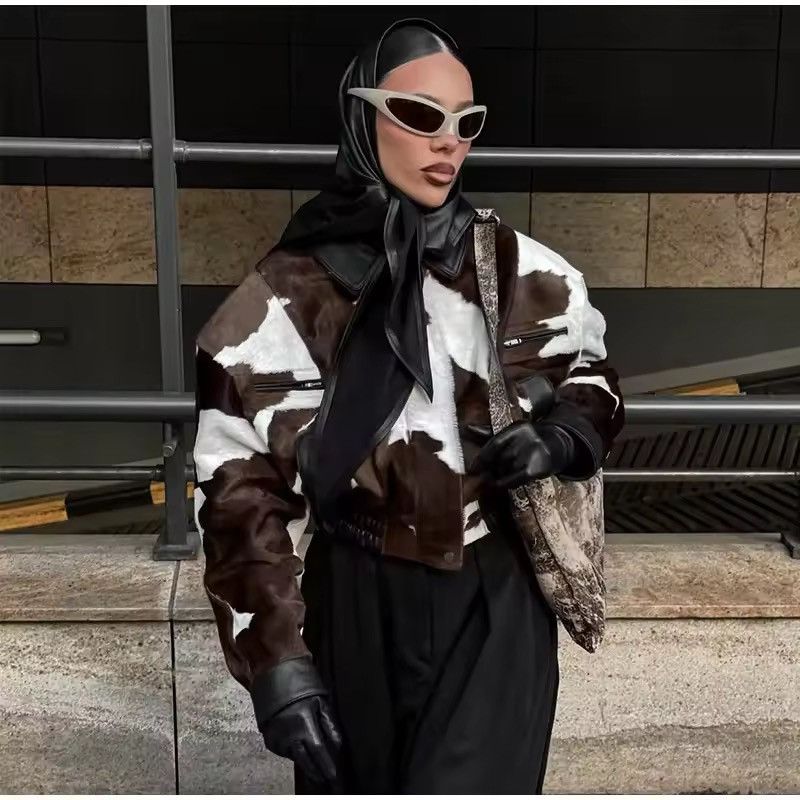 Other Retro Cow Print Zipper Autumn Streetwear Coat Jacket Size S / US 4 / IT 40 - 4 Thumbnail