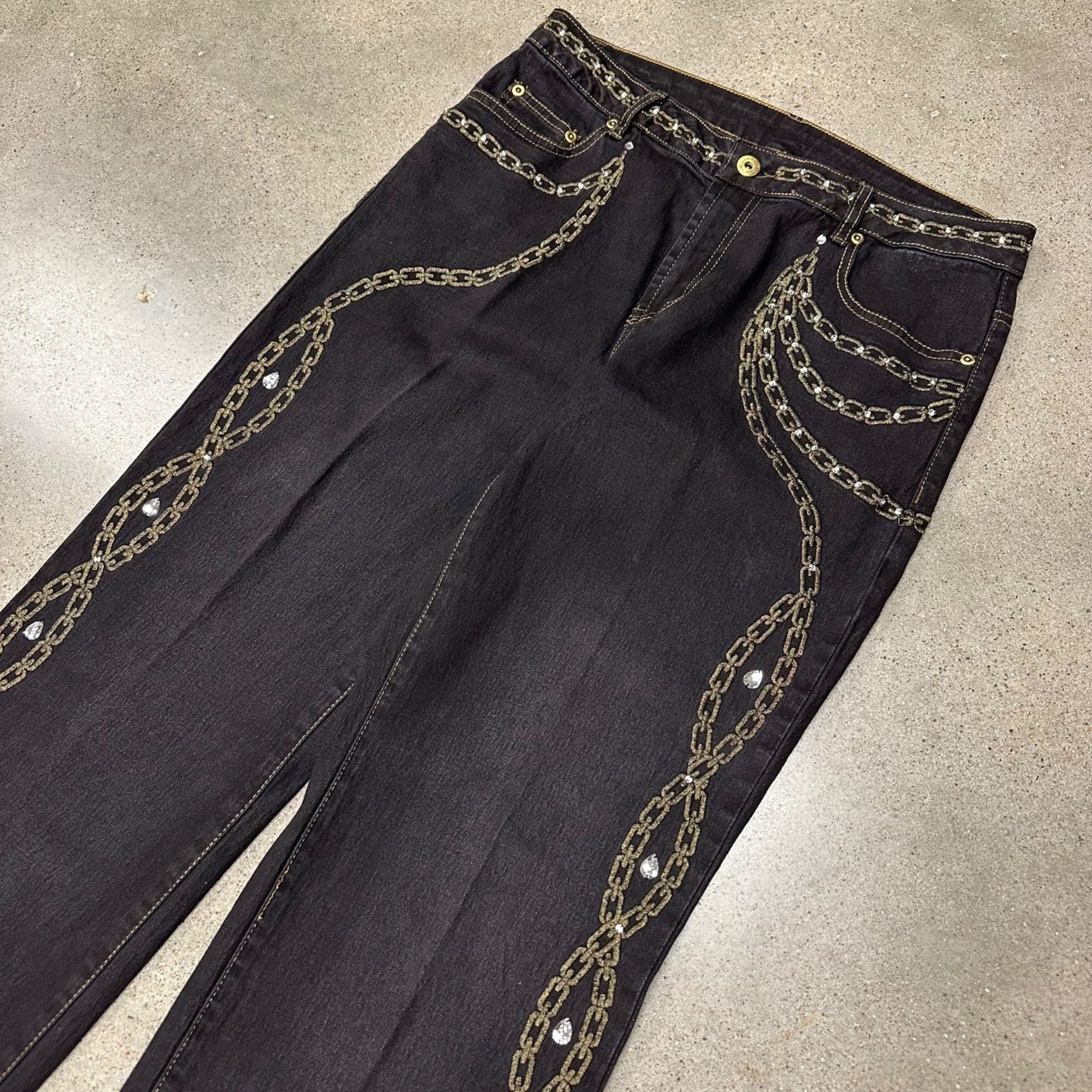 Vintage Vintage Y2K DG Embroidered Jeweled Baggy Pants Jeans Size 32" / US 10 / IT 46 - 3 Thumbnail