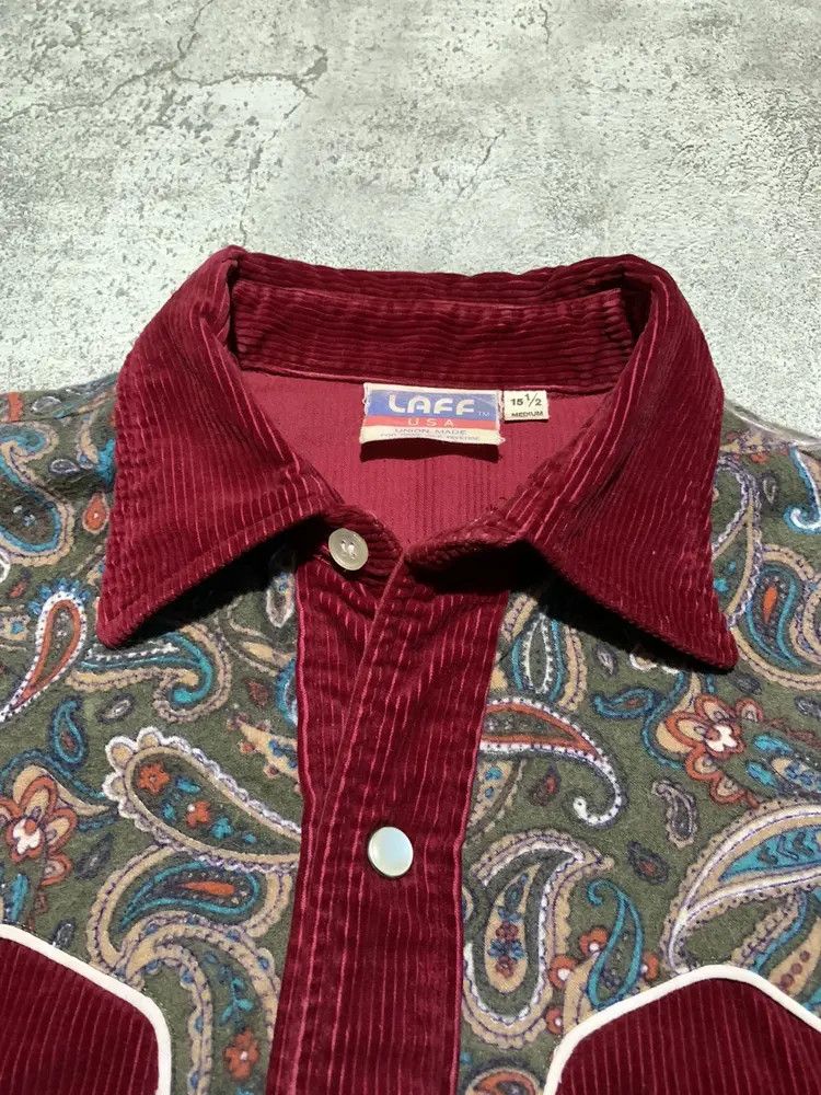 Vintage LAFF USA western paisley corduroy shirt marroon Size US M / EU 48-50 / 2 - 6 Thumbnail