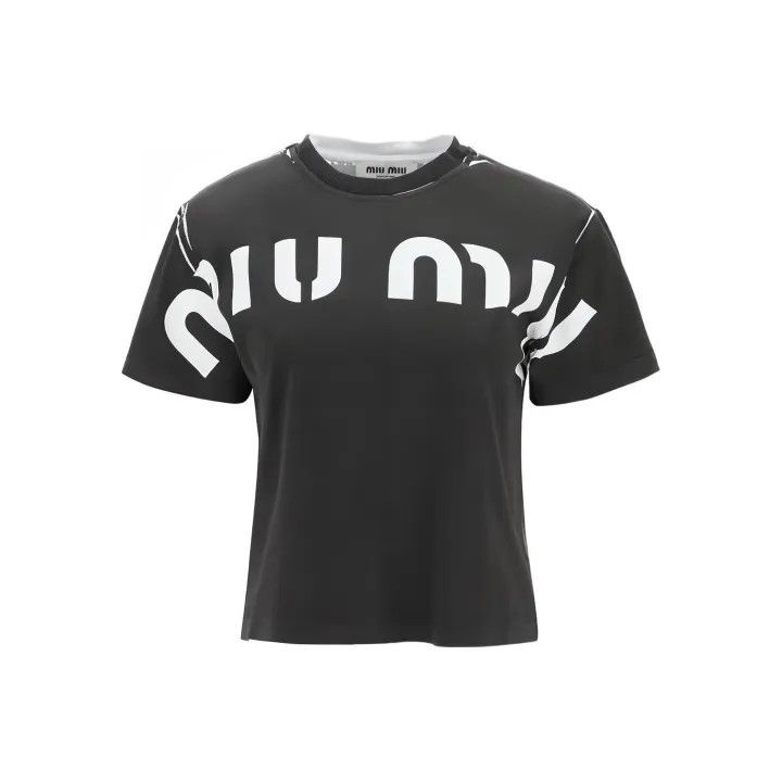 Miu Miu Miu Miu Black Short Sleeve T-Shirt for Women 0079 Size M / US 6-8 / IT 42-44 - 1 Thumbnail