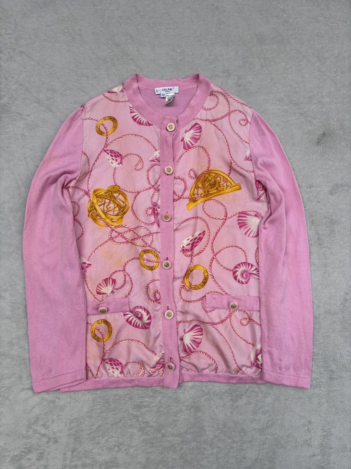 Celine 1990s Celine Nautilus and Rope Print Cardigan Size S / US 4 / IT 40 - 1 Thumbnail