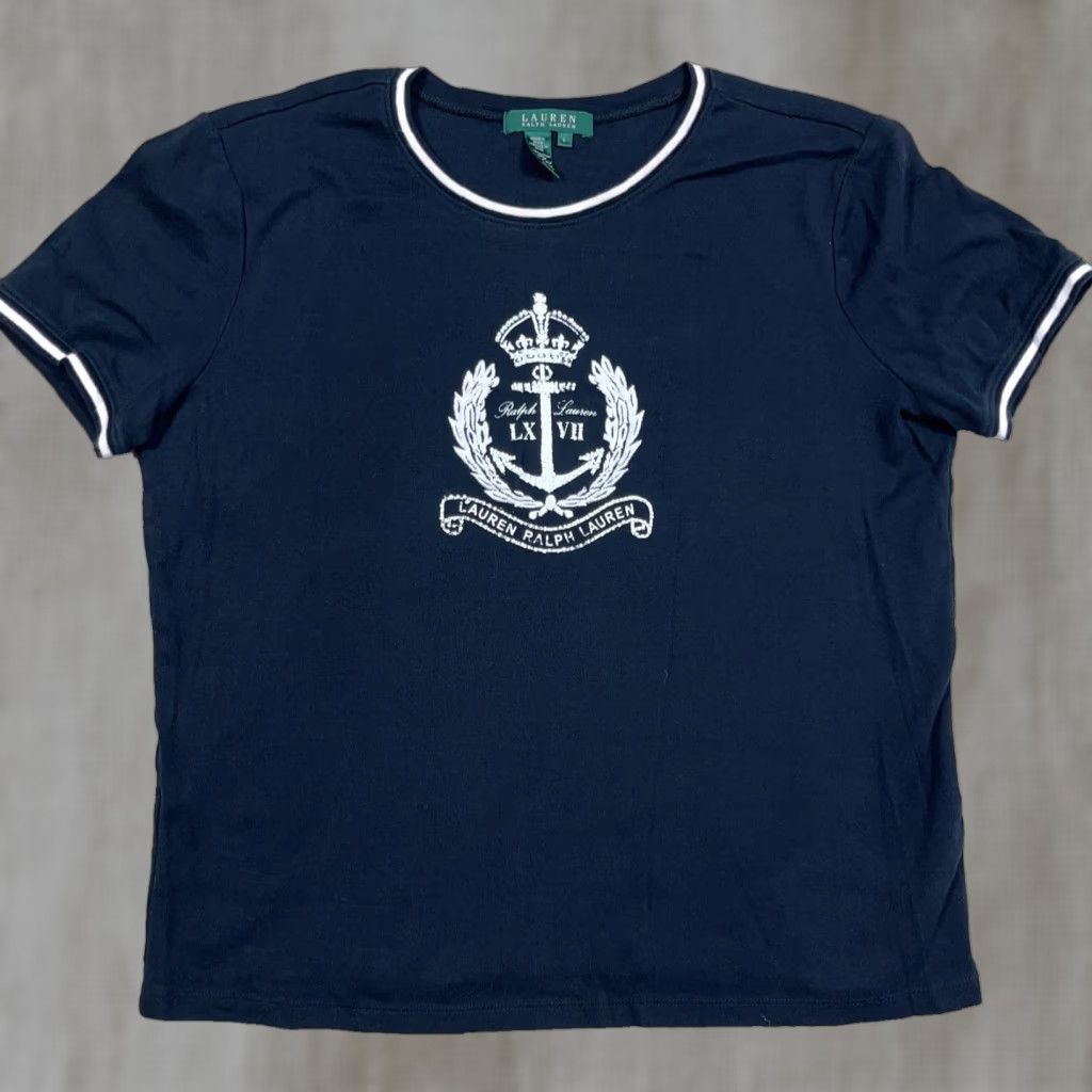 Ralph Lauren VINTAGE Lauren Ralph Lauren Shirt Women Large Black White Tee Crown Crest VTG Y2K Size L / US 10 / IT 46 - 1 Thumbnail