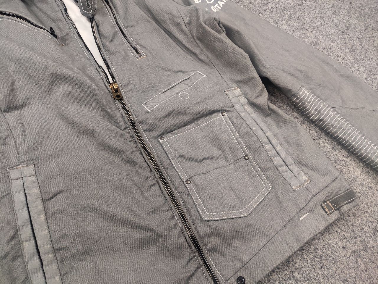 G-Star Vintage G Star Raw Gunner Zip Waxed Gray Cotton Biker Jacket Size M / US 6-8 / IT 42-44 - 7 Thumbnail