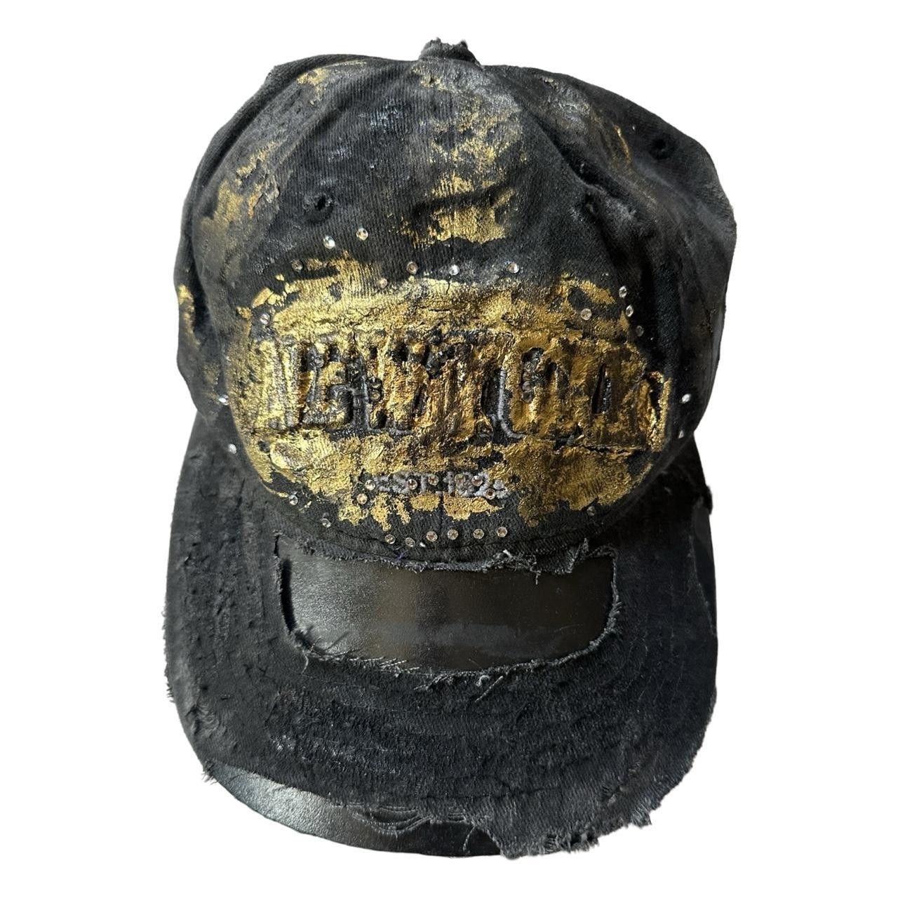 ASTROBOI* NYC Black Distressed Foiled Rhinestone Hat Menswear