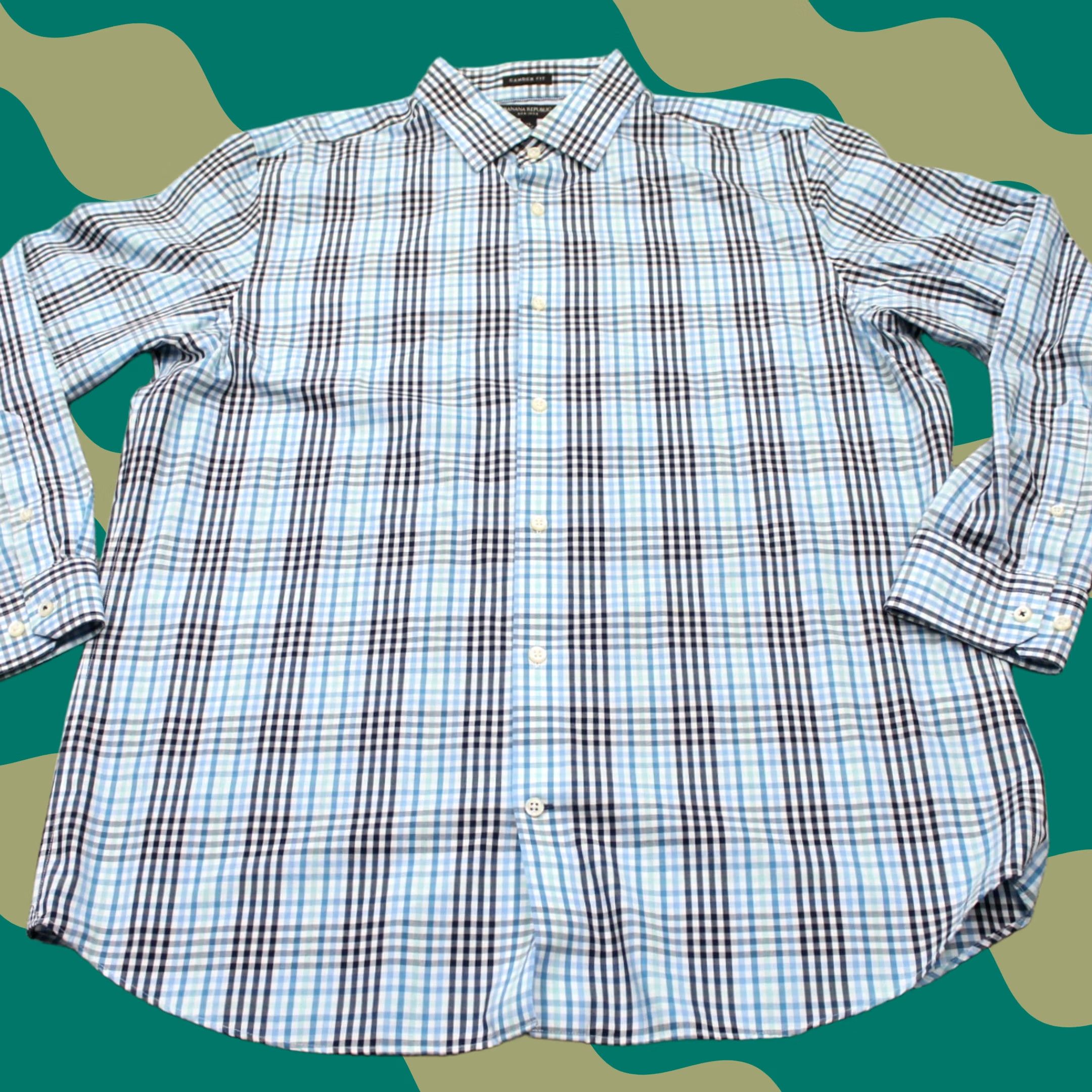 Banana Republic Banana Republic Shirt Mens XL Blue Camden Fit Non-Iron Cotton Long Sleeve Button Up Shirt-Blue White Plaid Size US XL / EU 56 / 4 - 1 Thumbnail