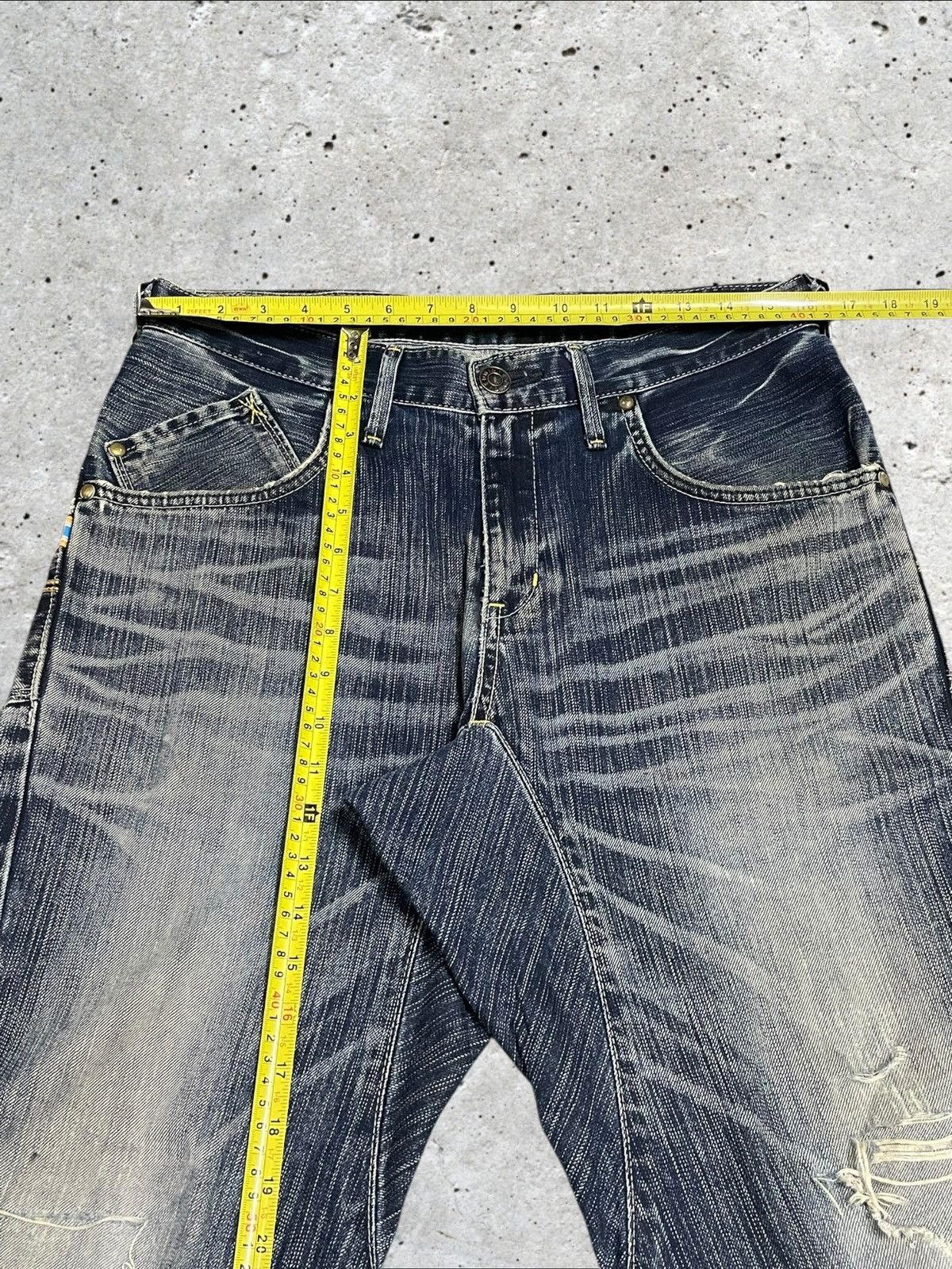 Edwin Vtg Edwin Twisted Loose Ripped Blue Wash Buckle Back Jeans Size US 31 - 17 Thumbnail