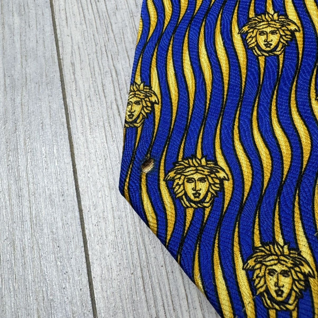 Versace Sensational GIANNI VERSACE Gold Medusa Spirals Navy Silk Tie Size ONE SIZE - 8 Thumbnail