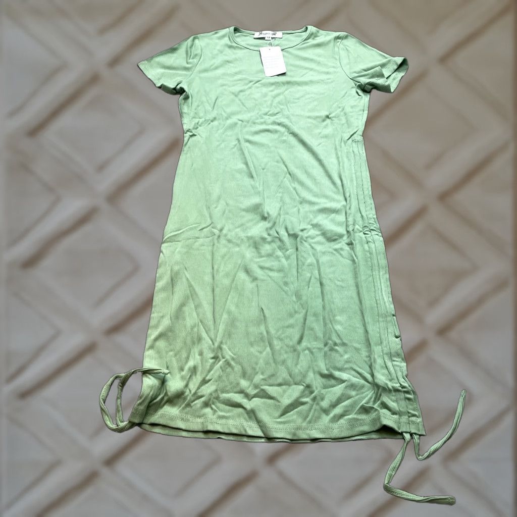 Vintage VINTAGE Papson Shirt Dress Top Womens Medium Light Pea Green Ribbed Stretch Midi New NWT Size M / US 6-8 / IT 42-44 - 1 Thumbnail