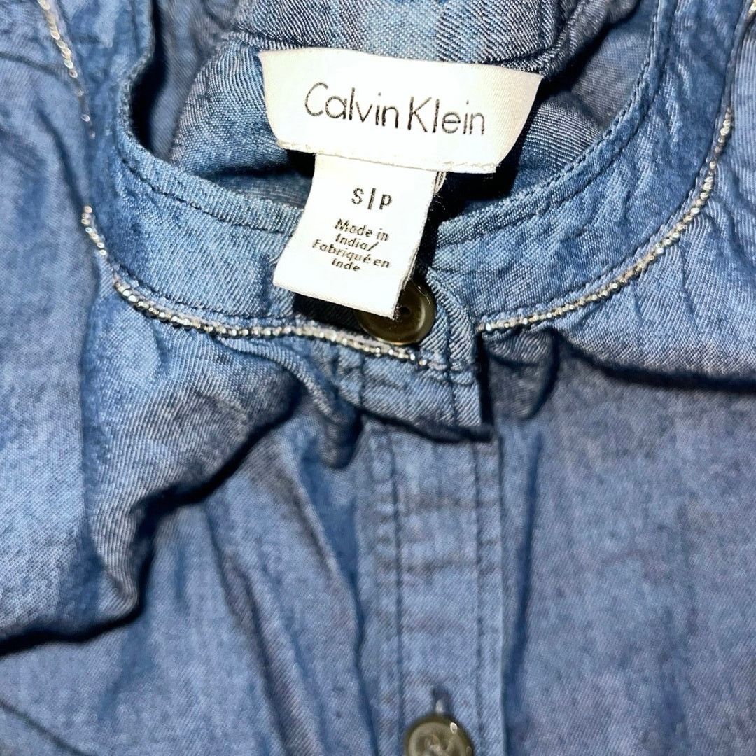 Calvin Klein "Denim" Style Chambray Tunic Blouse Western Cowgirl Casual Size S / US 4 / IT 40 - 4 Thumbnail