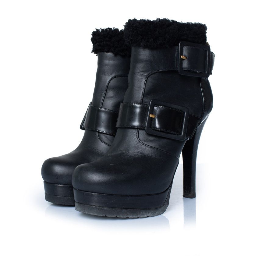 Fendi Fendi, black leather ankle boots with shearling Size US 6.5 / IT 36.5 - 1 Thumbnail