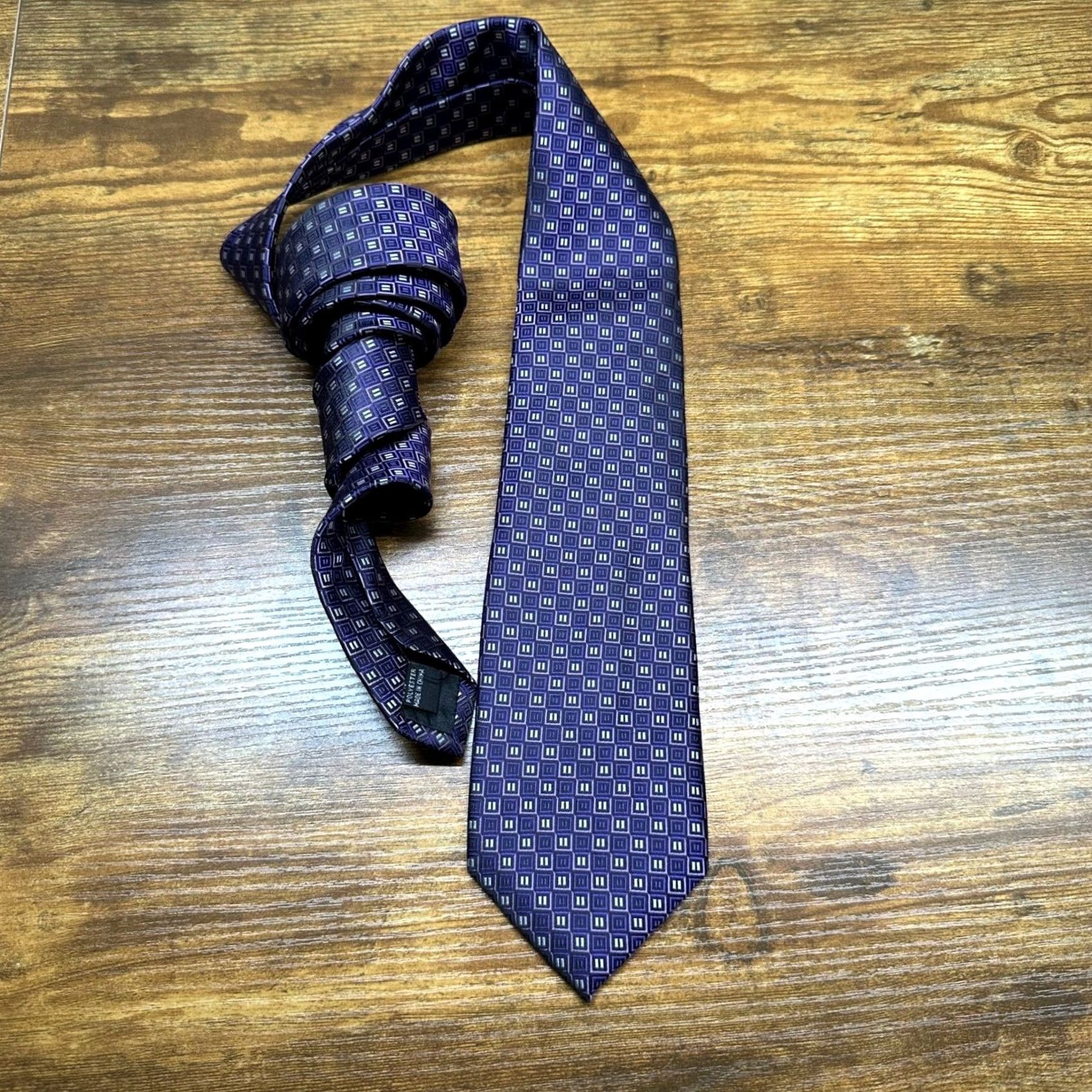 Coogi COOGI Tie Geometric Purple Black Silver Polyester Neck Tie 3.25" 58" Mens Size ONE SIZE - 5 Thumbnail