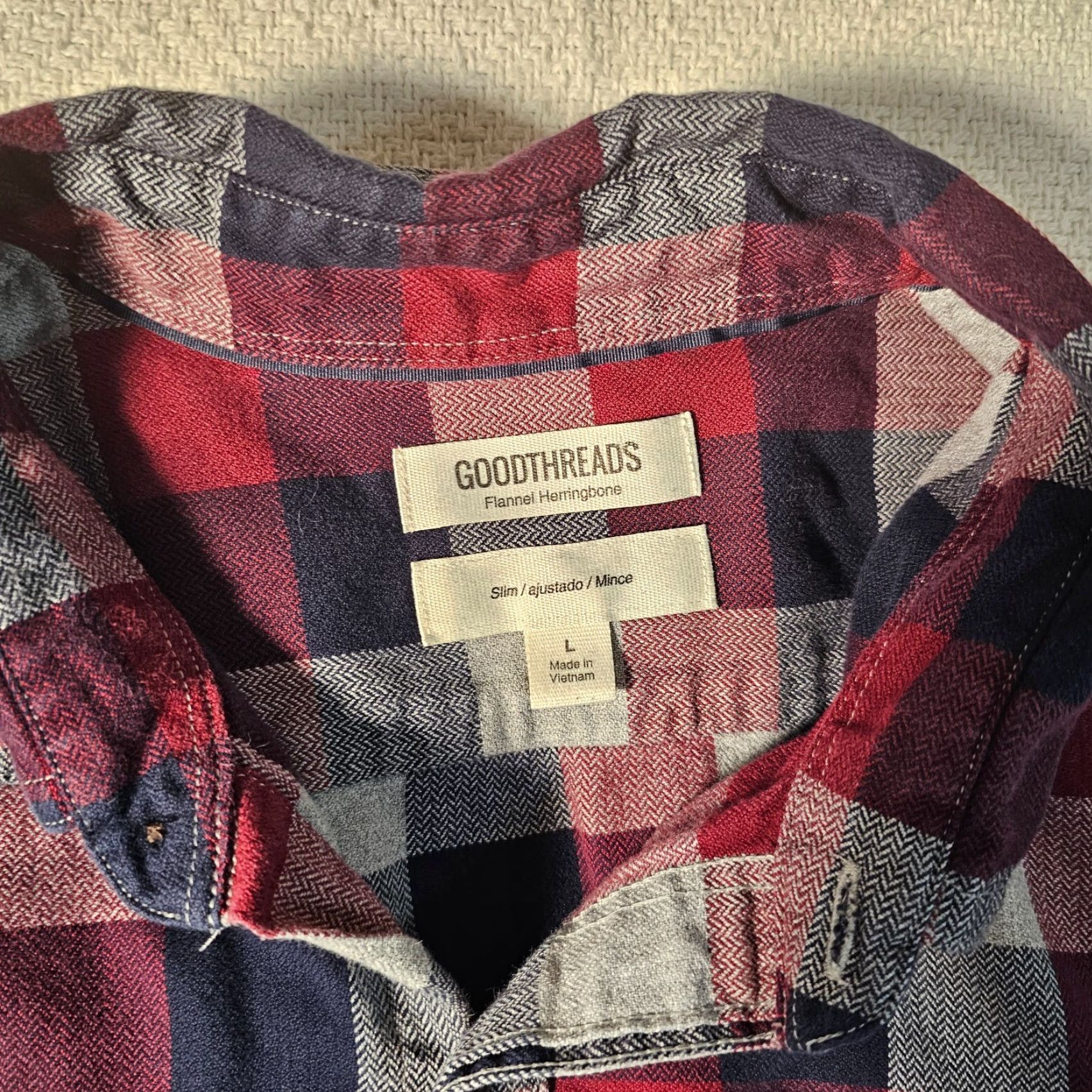 Vintage Goodthreads Brand Men’s L Red Check Long Sleeve Button Flannel Shirt Pockets Slim Fit Size US L / EU 52-54 / 3 - 2 Thumbnail