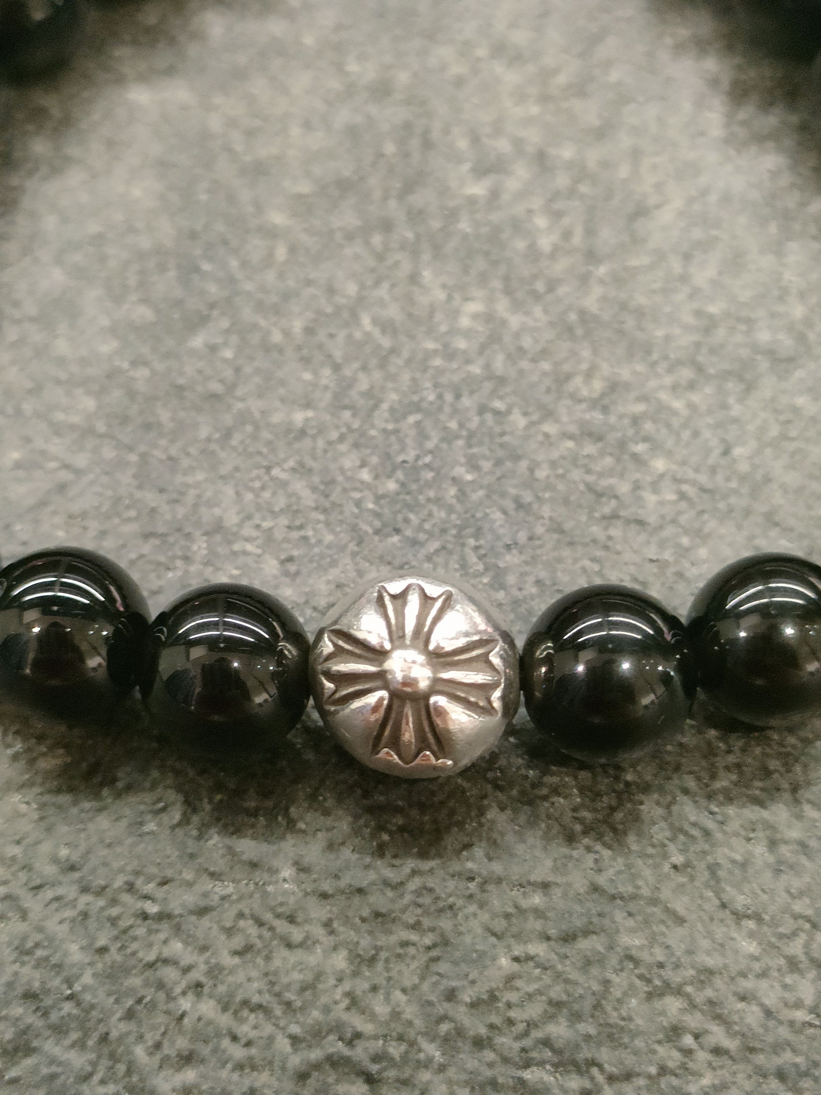 Chrome Hearts Chrome Hearts 8mm Single Silver Obsidian Cross Bracelet Size ONE SIZE - 5 Thumbnail