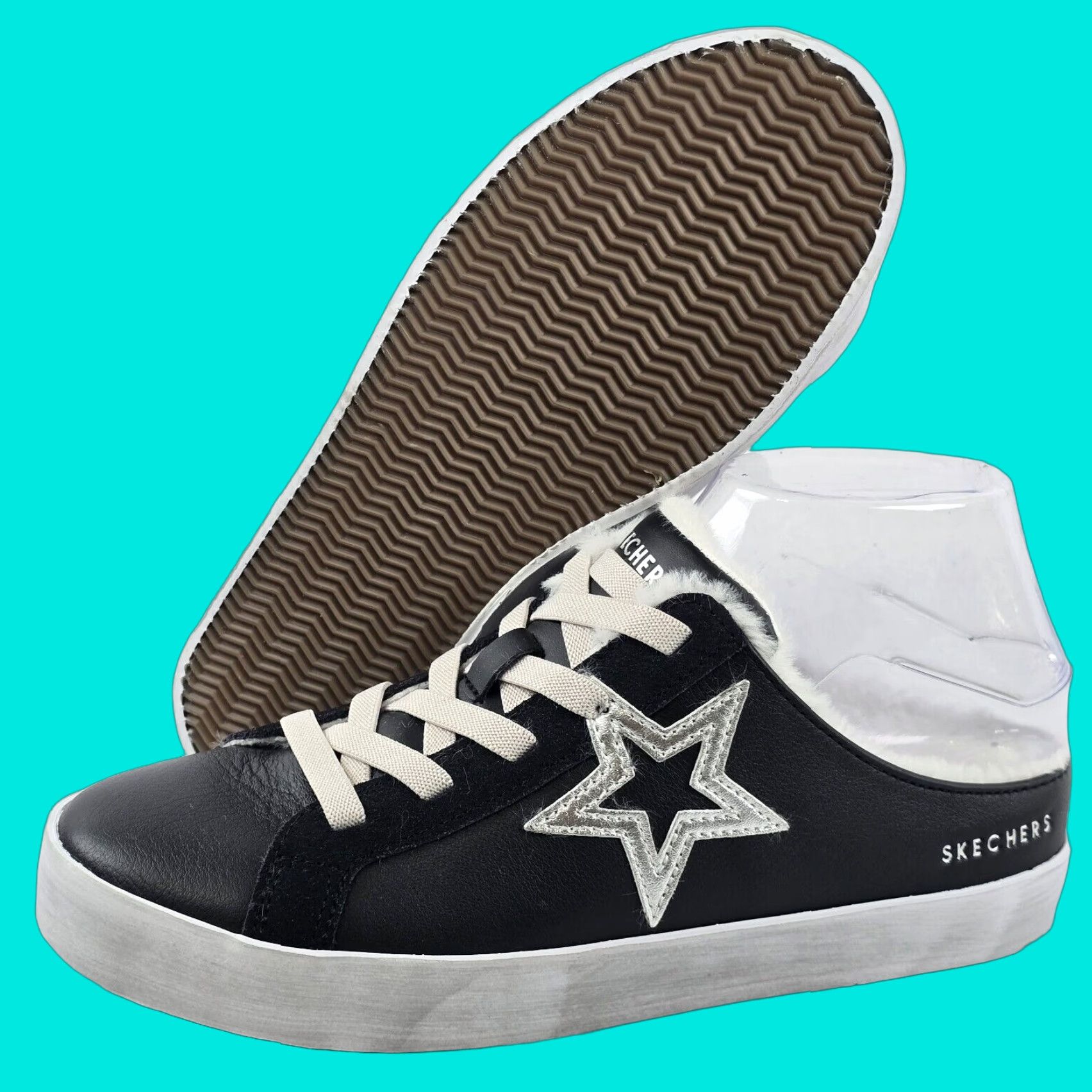 Skechers Women's Size 7 Diamond Starz Wear-Ever Slip On Mules Black Faux Fur Comfort Shoes 155527 Retro Y2K