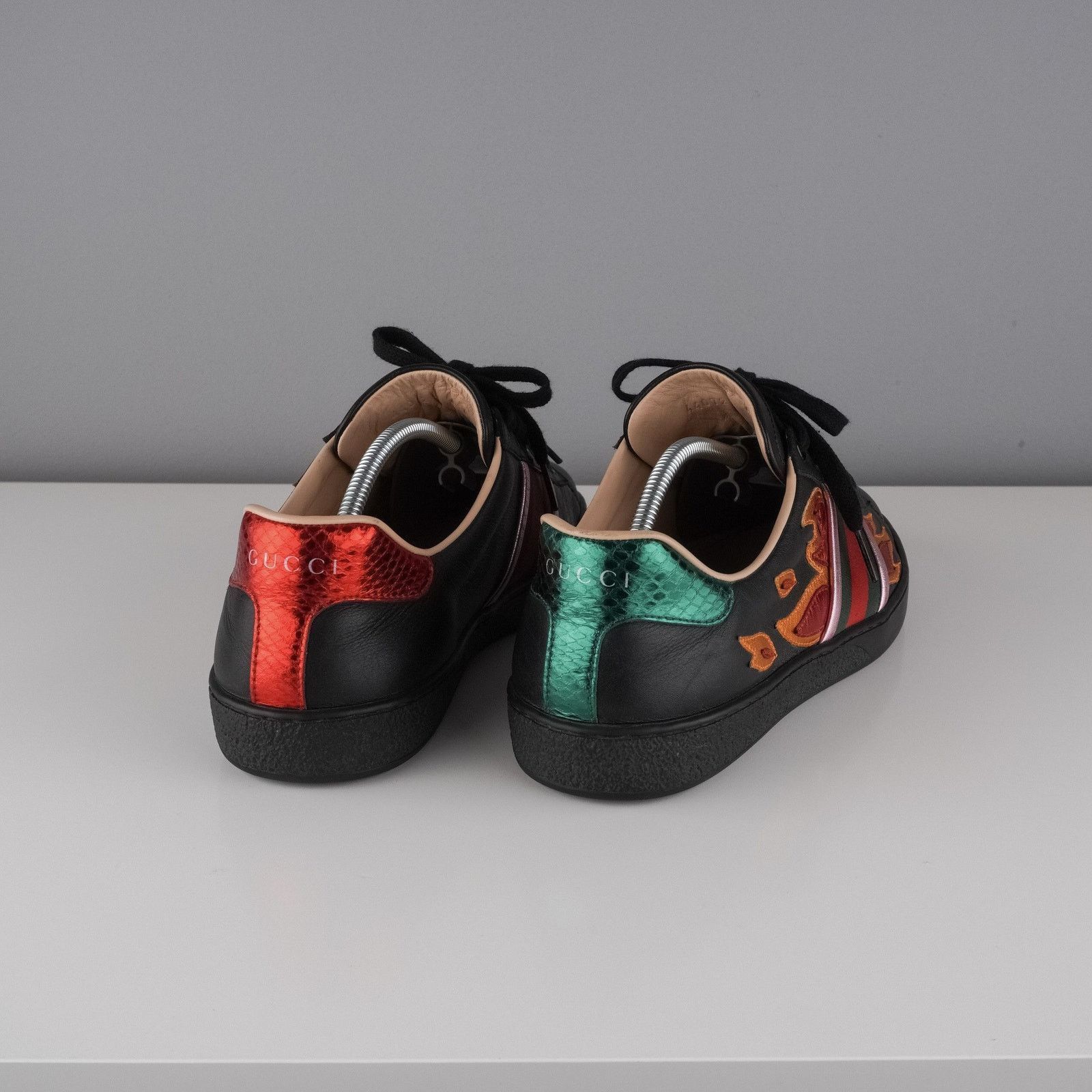 Gucci Gucci ace flame logo black leather sneakers Size US 6 / EU 39 - 4 Thumbnail