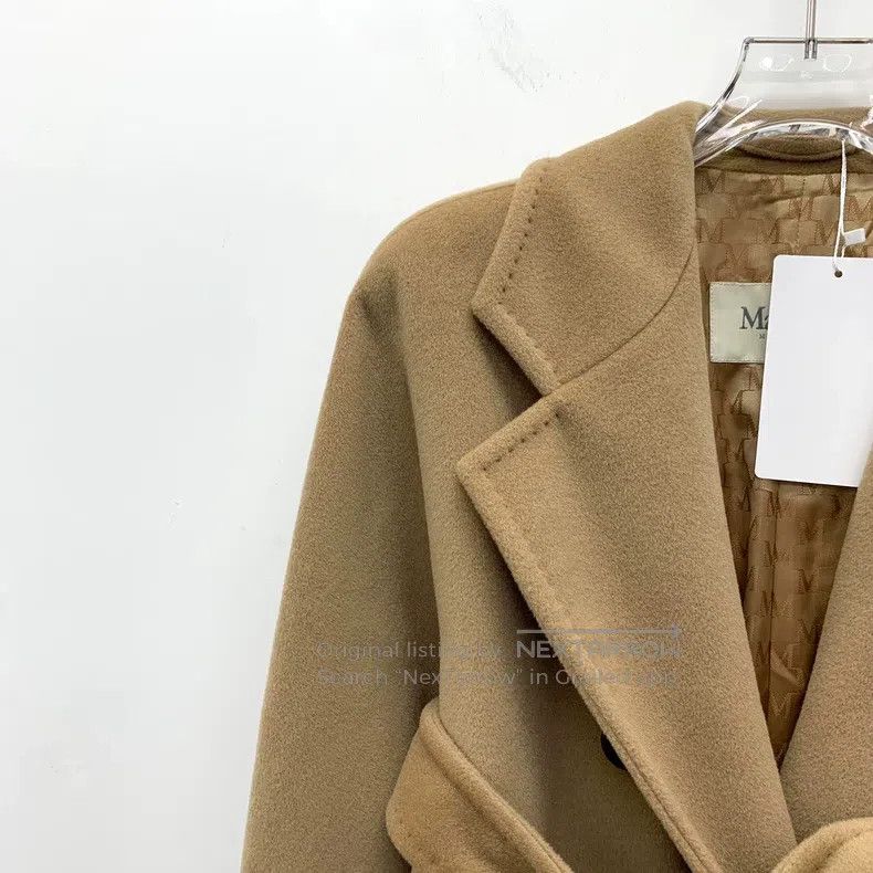 Max Mara Brown Wool Lapel Double Breasted Long Sleeve Belt