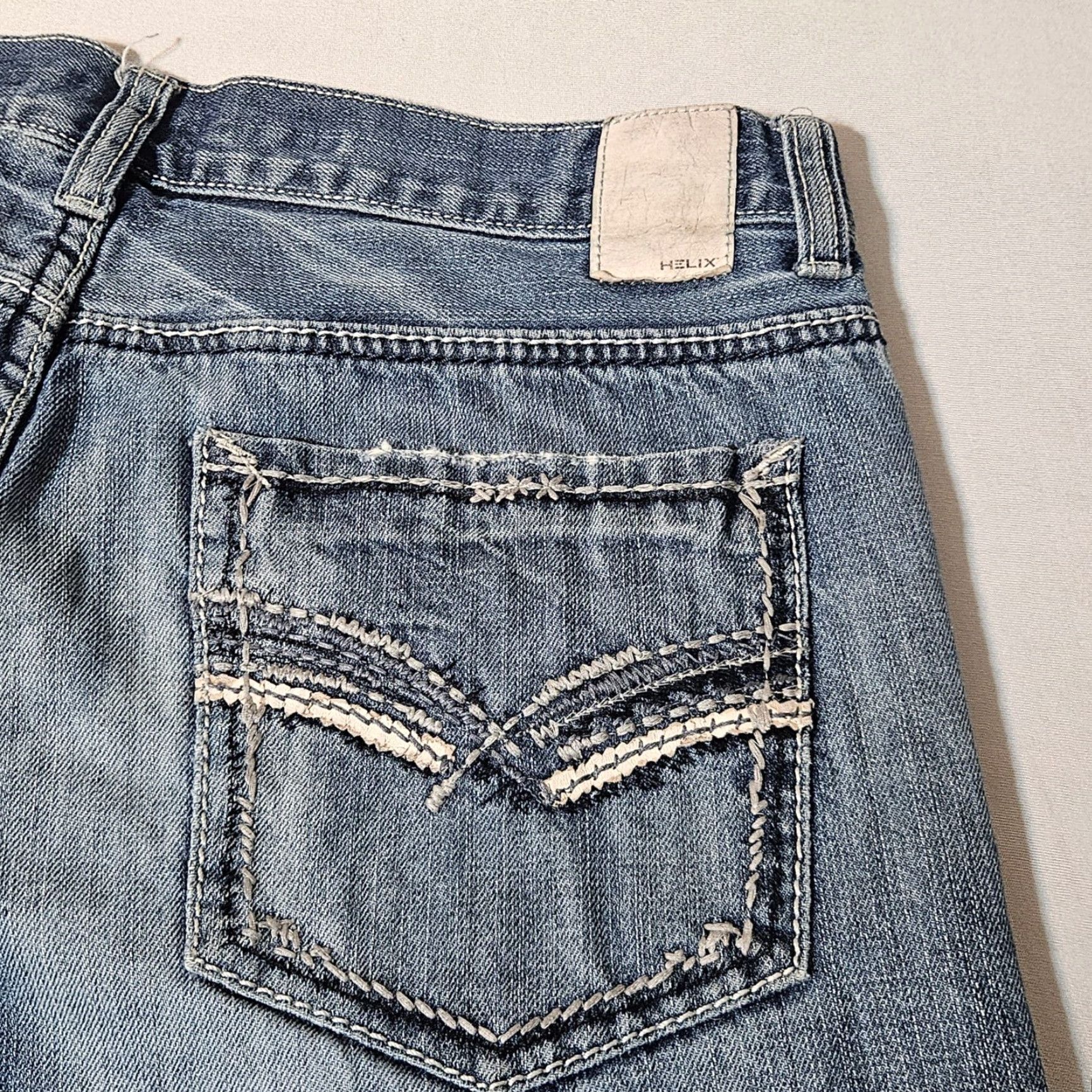 Denime Helix Relaxed Boot Jeans Mens 34x30 Medium Wash Distressed Embroidered Denim Jeans Bootcut Mens 34 Blue Distressed Embroidered Denim Jeans Size US 34 / EU 50 - 5 Thumbnail
