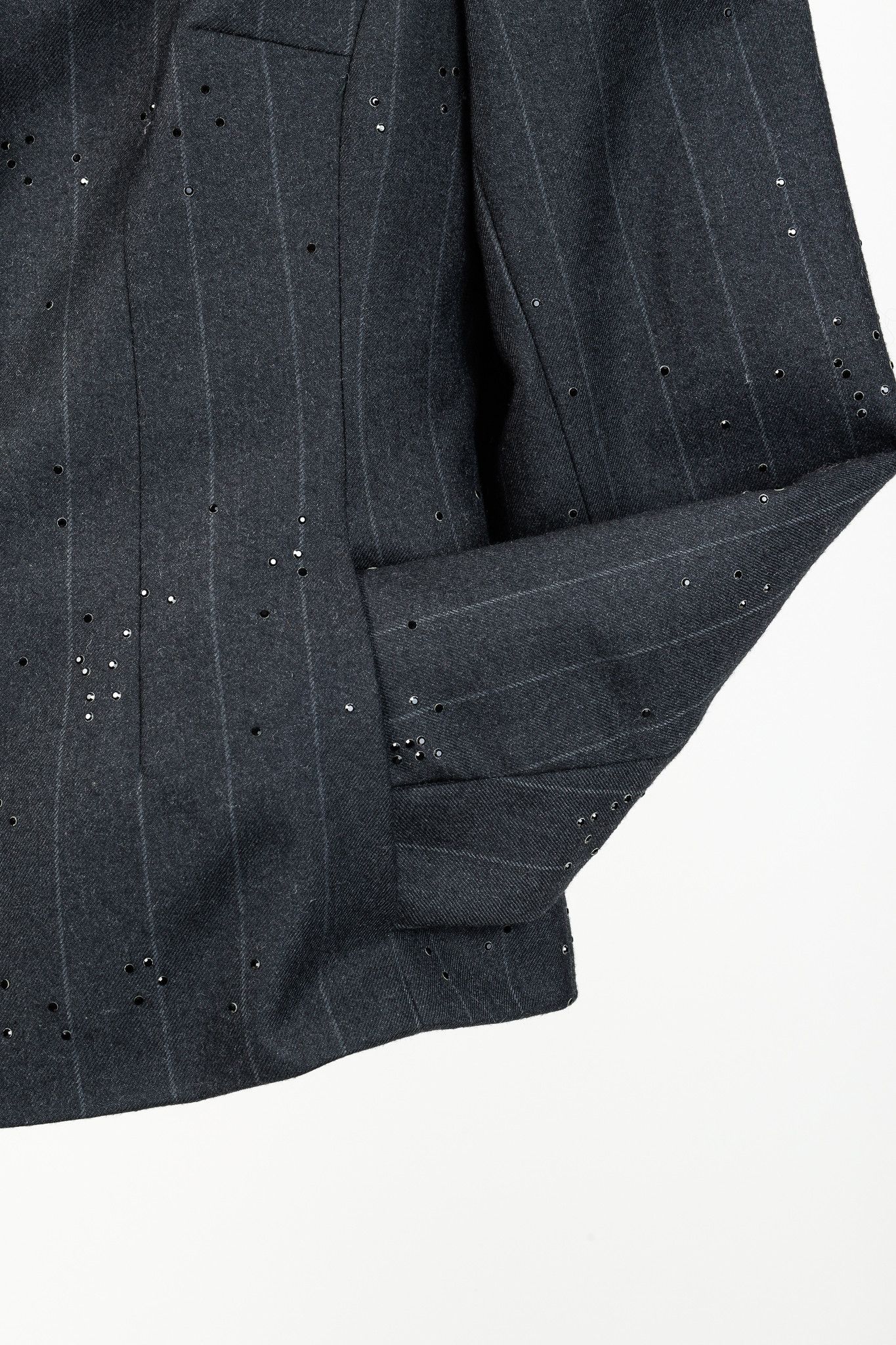 Akris Akris Black Pinstripe-Wool Rhinestone-Embellished Blazer Size L / US 10 / IT 46 - 7 Thumbnail